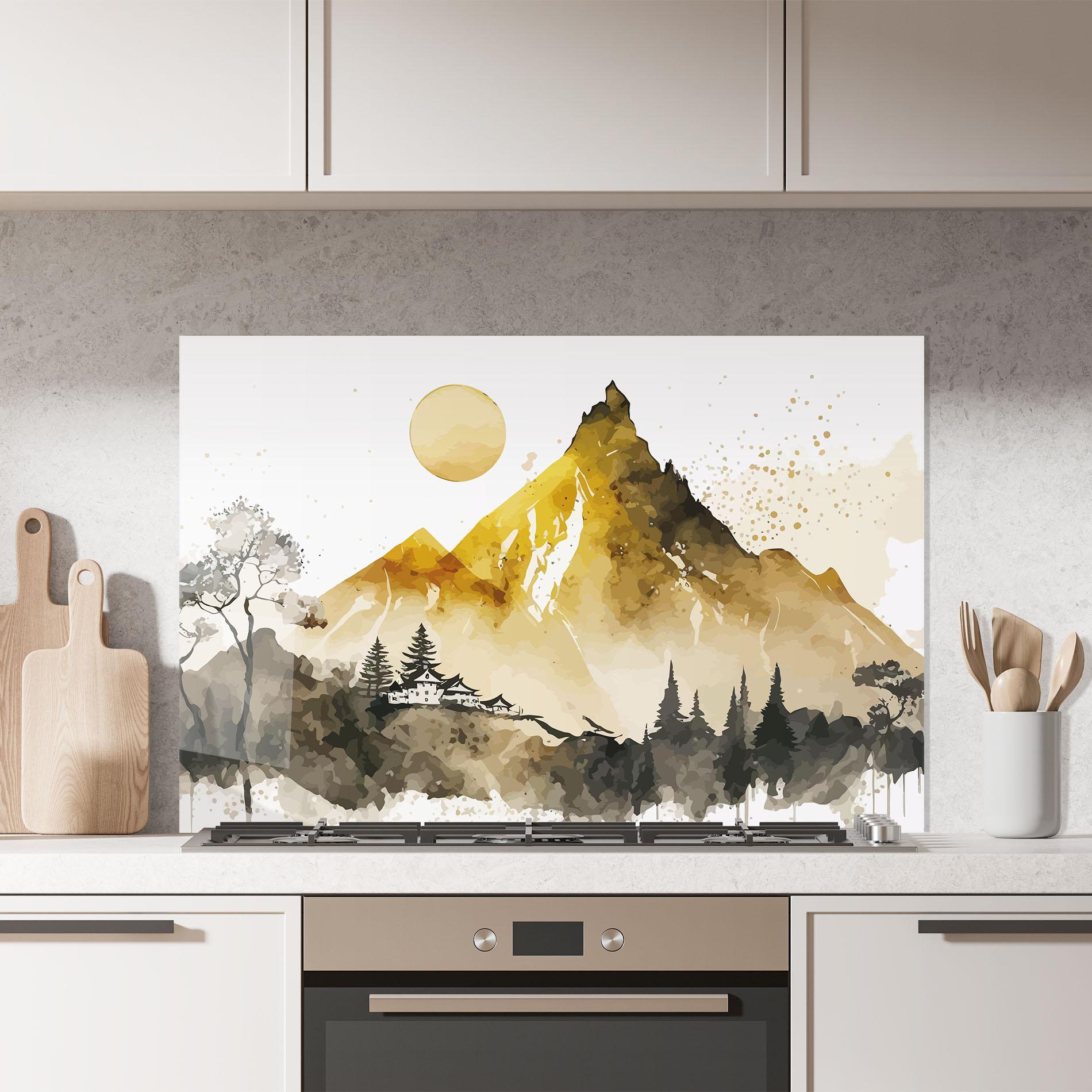 Konyhai üveg hátfal Gold Mountain Art mockup 7