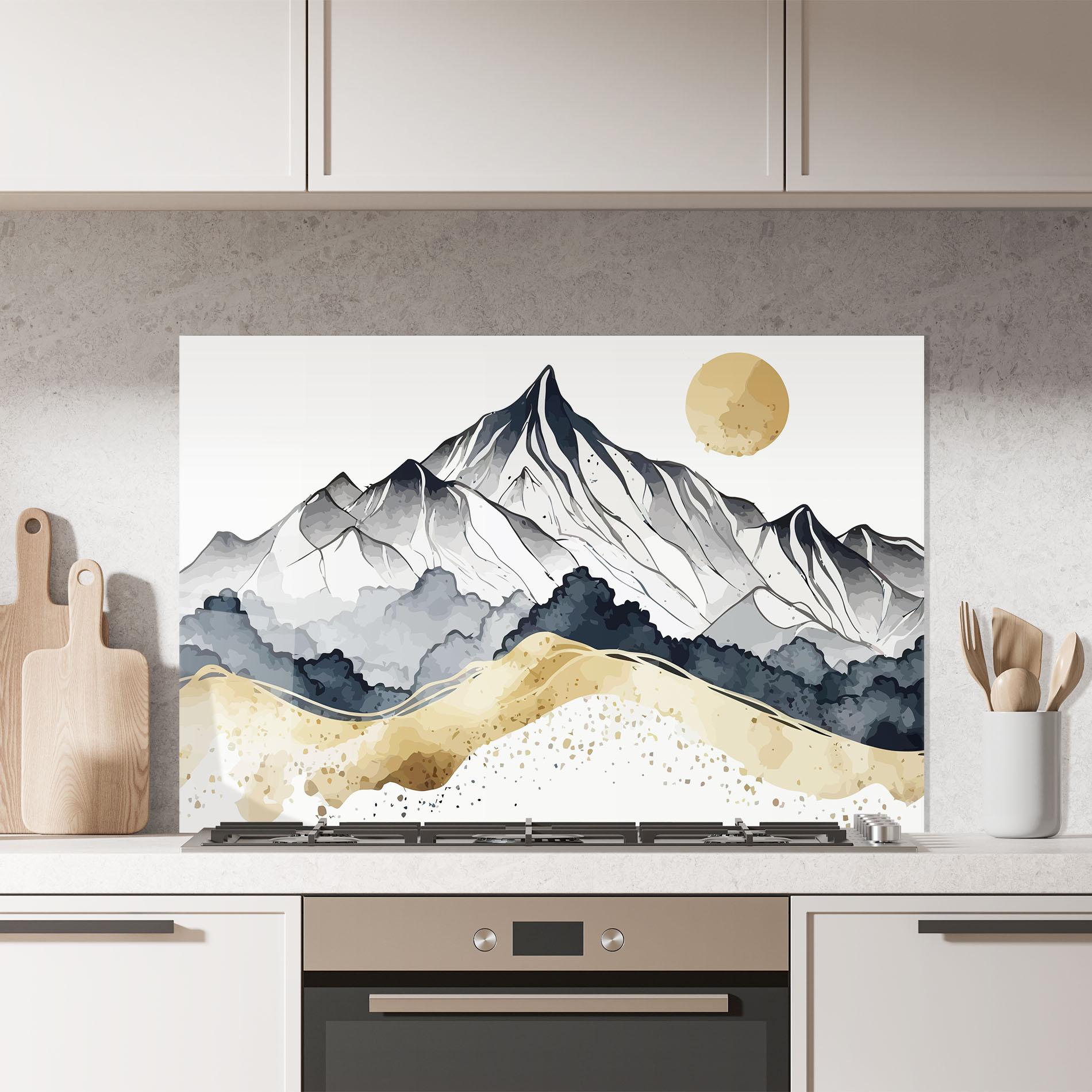 Konyhai üveg hátfal Grey Gold Mountain mockup 7
