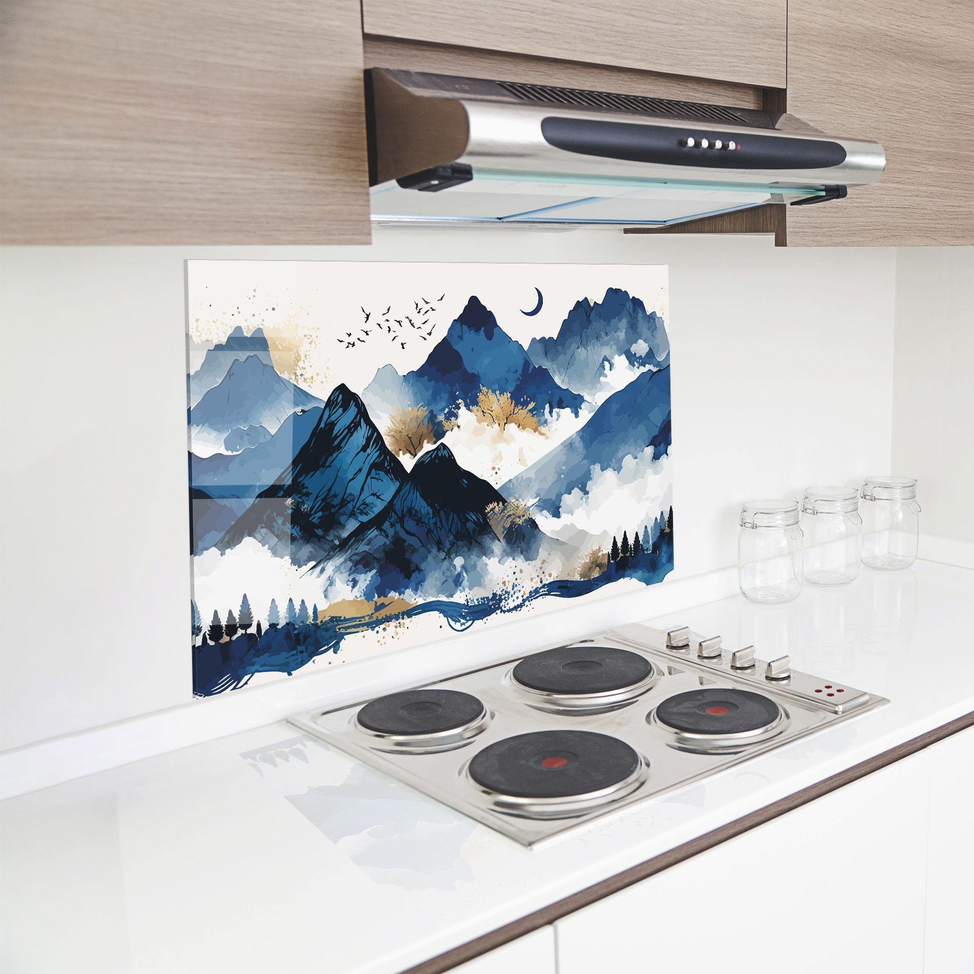 Konyhai üveg hátfal Blue Mountain Moon mockup 8