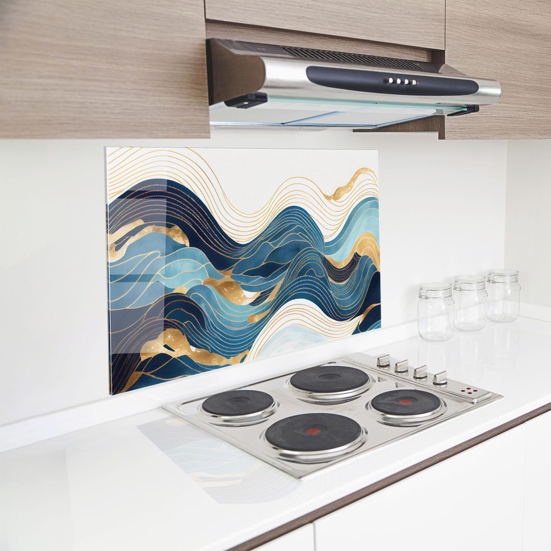 Konyhai üveg hátfal Blue Wave Mountain mockup 8