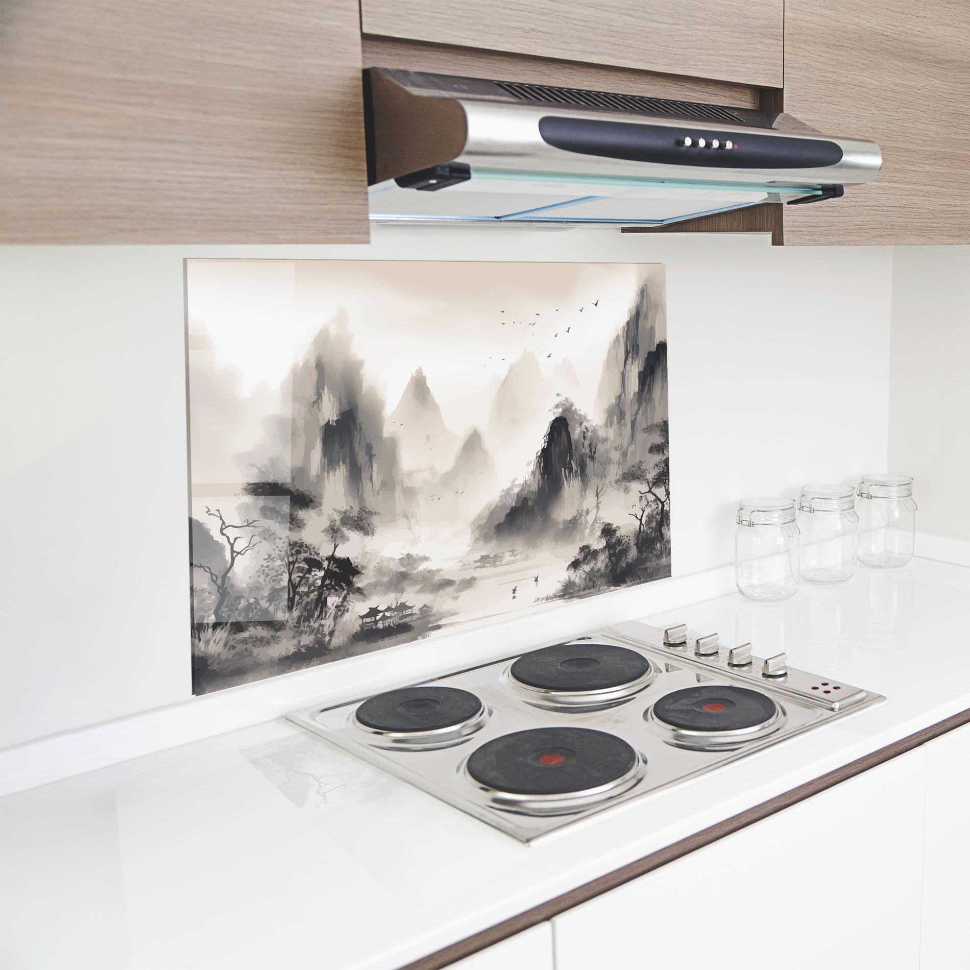 Konyhai üveg hátfal Far Away Mountain mockup 8