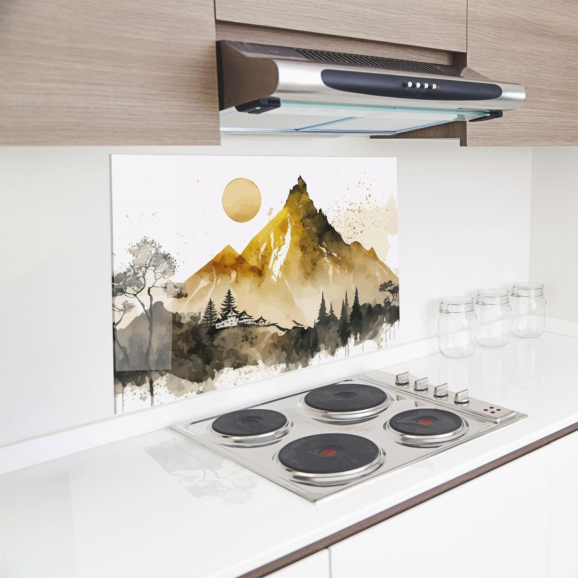 Konyhai üveg hátfal Gold Mountain Art mockup 8