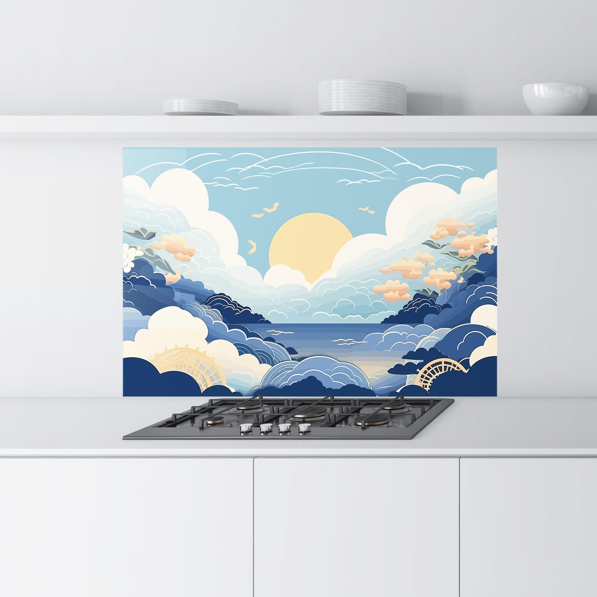 Konyhai üveg hátfal Big White Clouds mockup 9