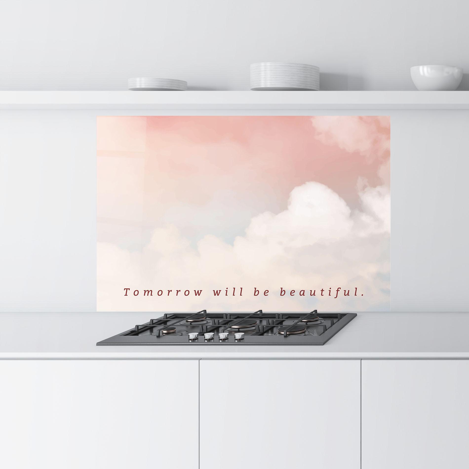 Konyhai üveg hátfal Clouds Text Pink Blue mockup 9