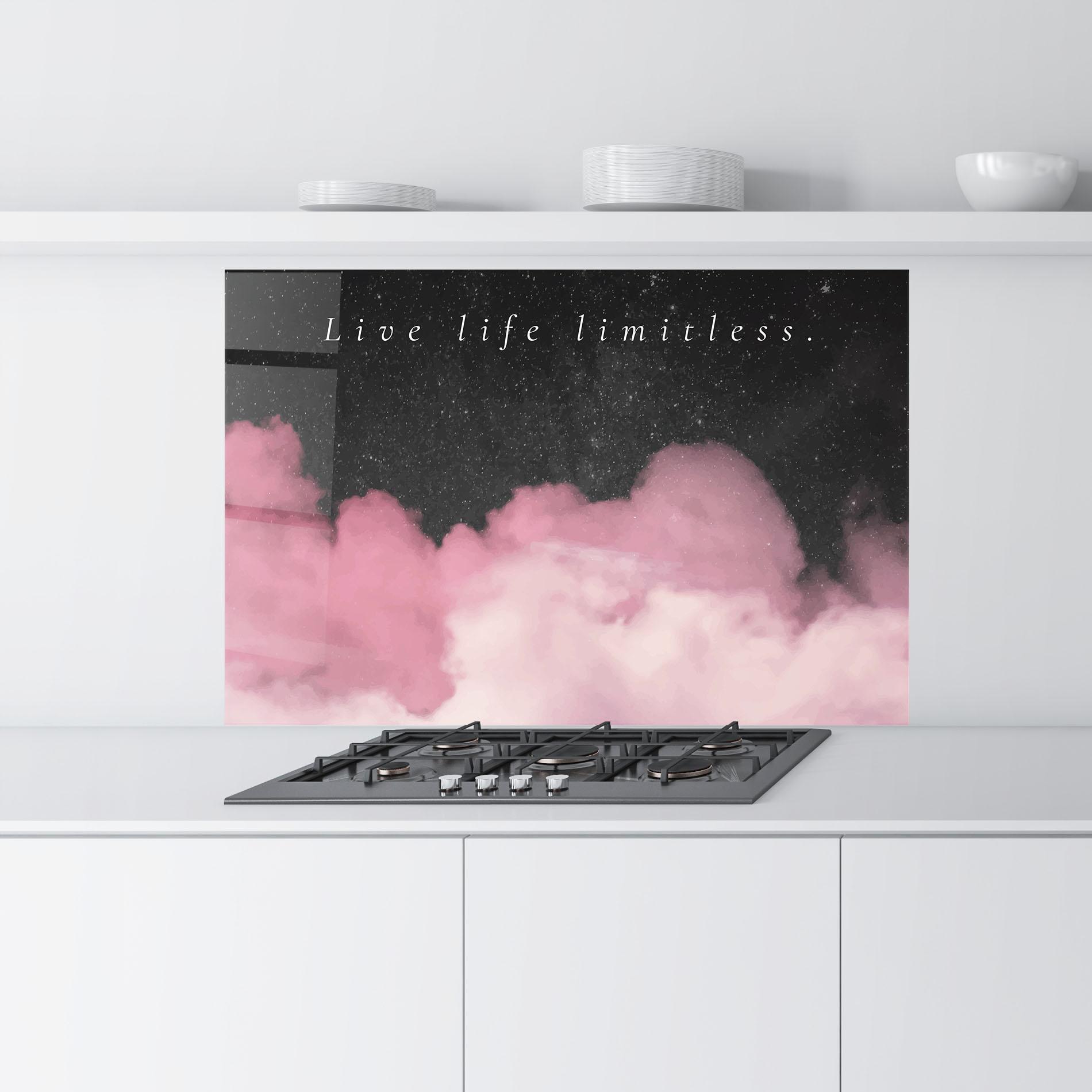 Konyhai üveg hátfal Clouds Text Pink mockup 9