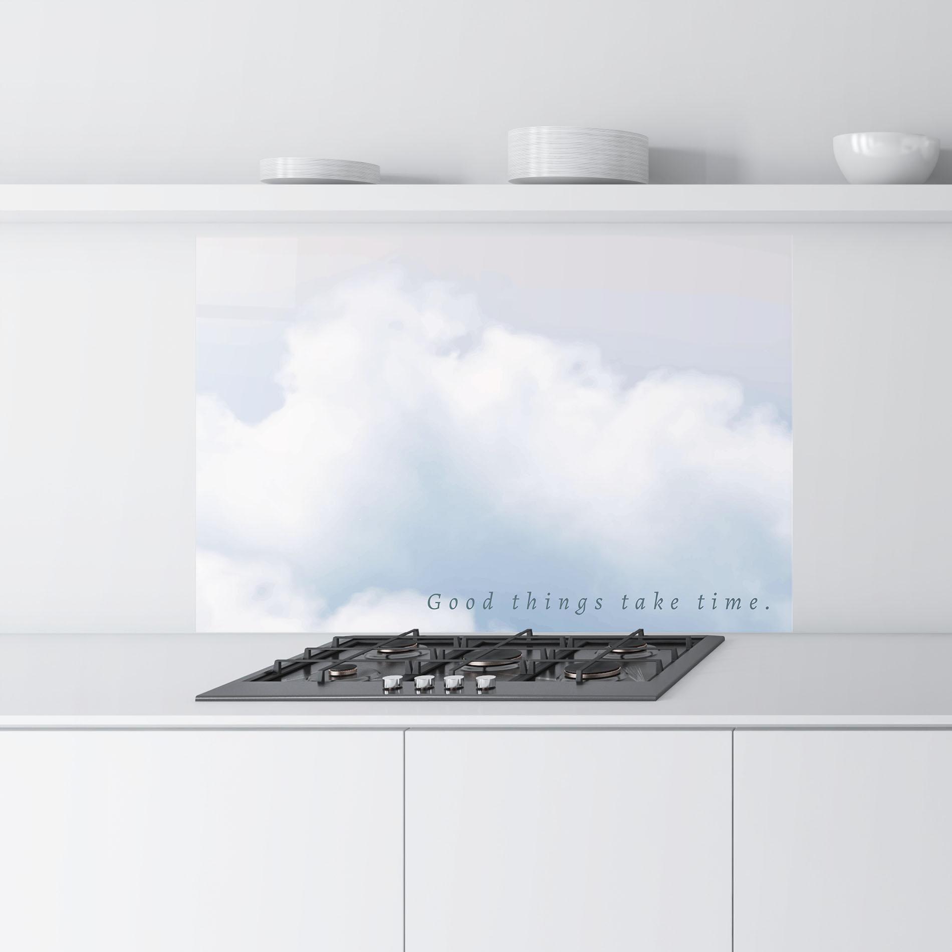 Konyhai üveg hátfal Clouds Text White mockup 9