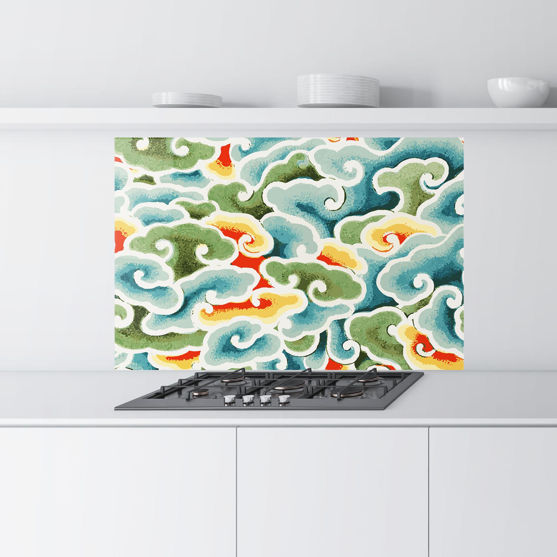 Konyhai üveg hátfal Green Blue Clouds mockup 9