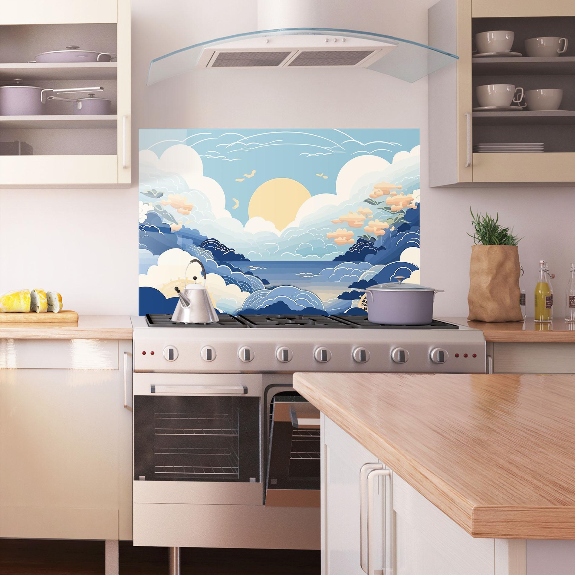 Konyhai üveg hátfal Big White Clouds mockup 1