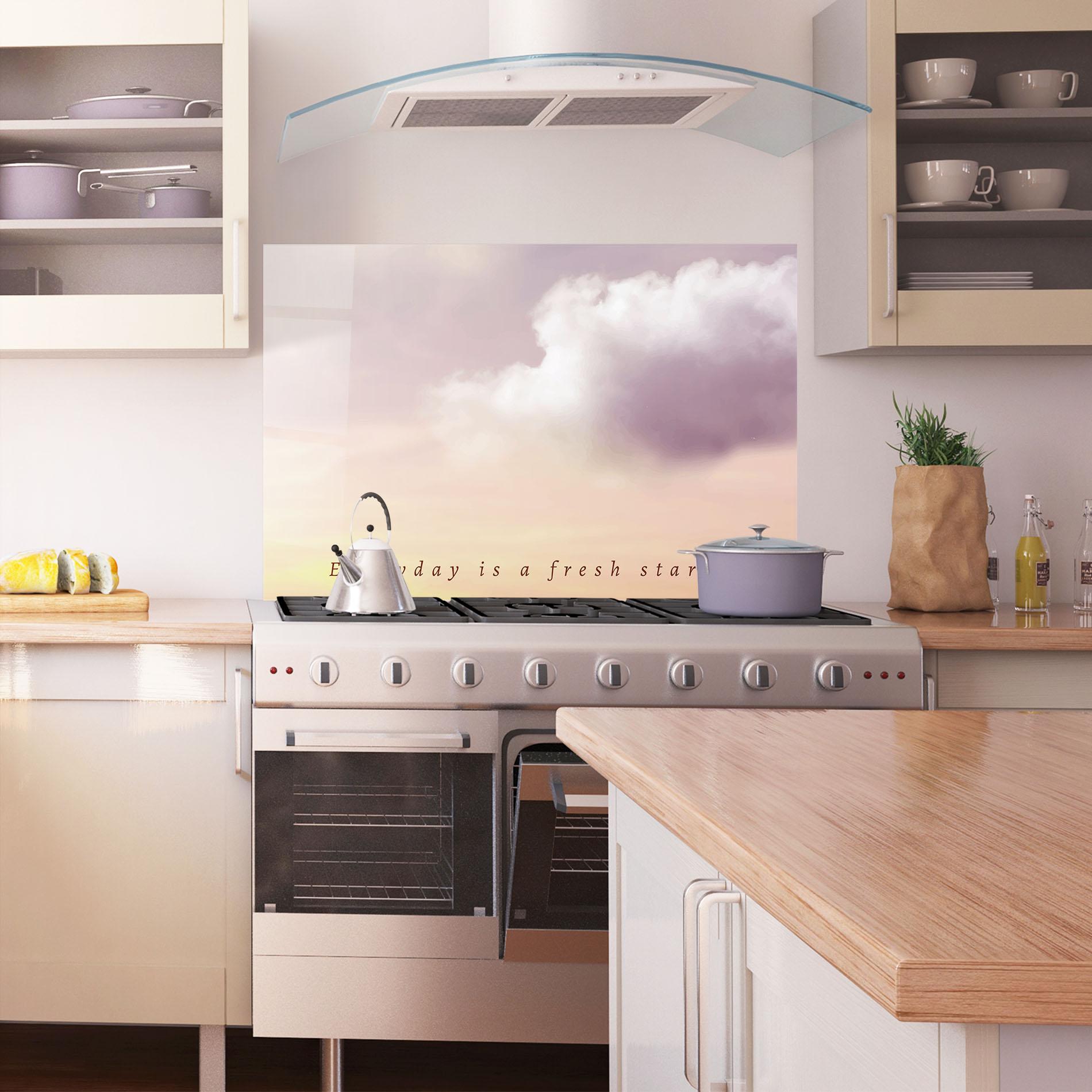 Konyhai üveg hátfal Clouds Text Cream mockup 1