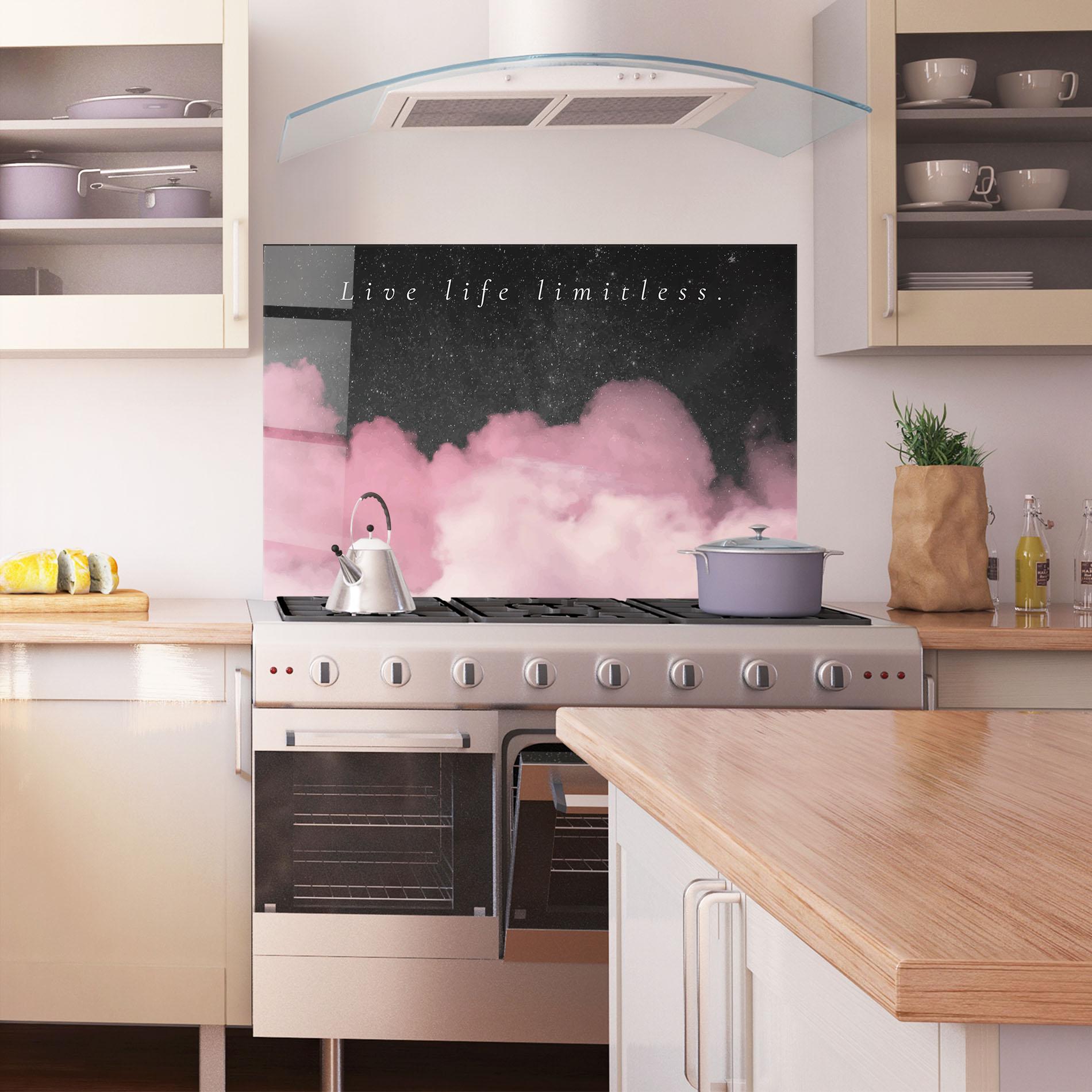 Konyhai üveg hátfal Clouds Text Pink mockup 1