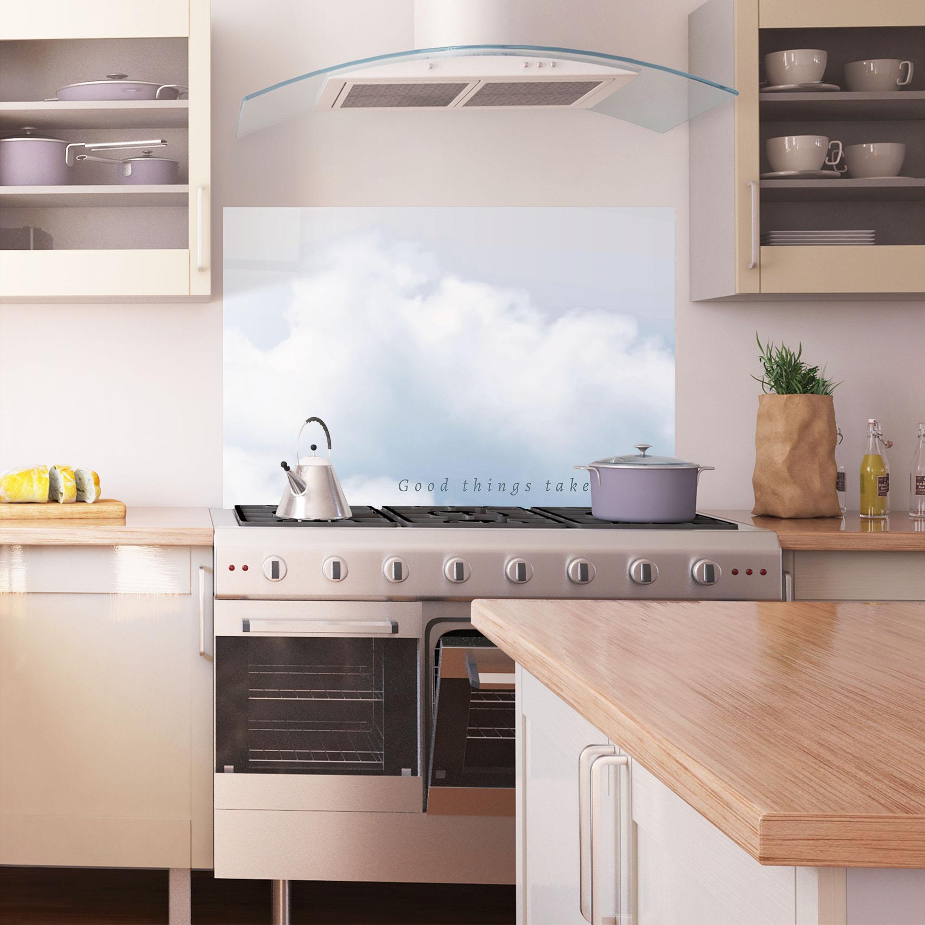 Konyhai üveg hátfal Clouds Text White mockup 1