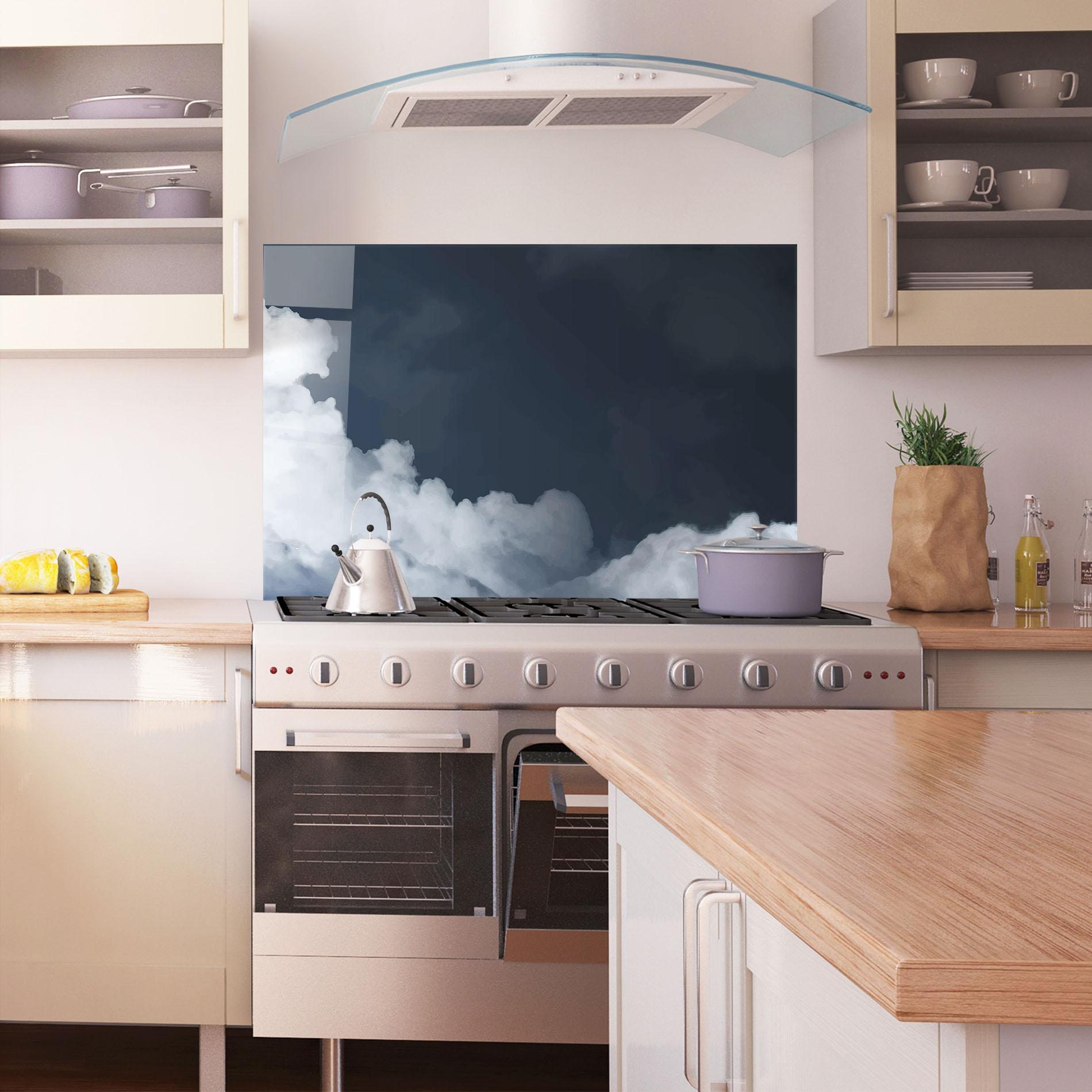 Konyhai üveg hátfal Clouds Watercolor Black mockup 1
