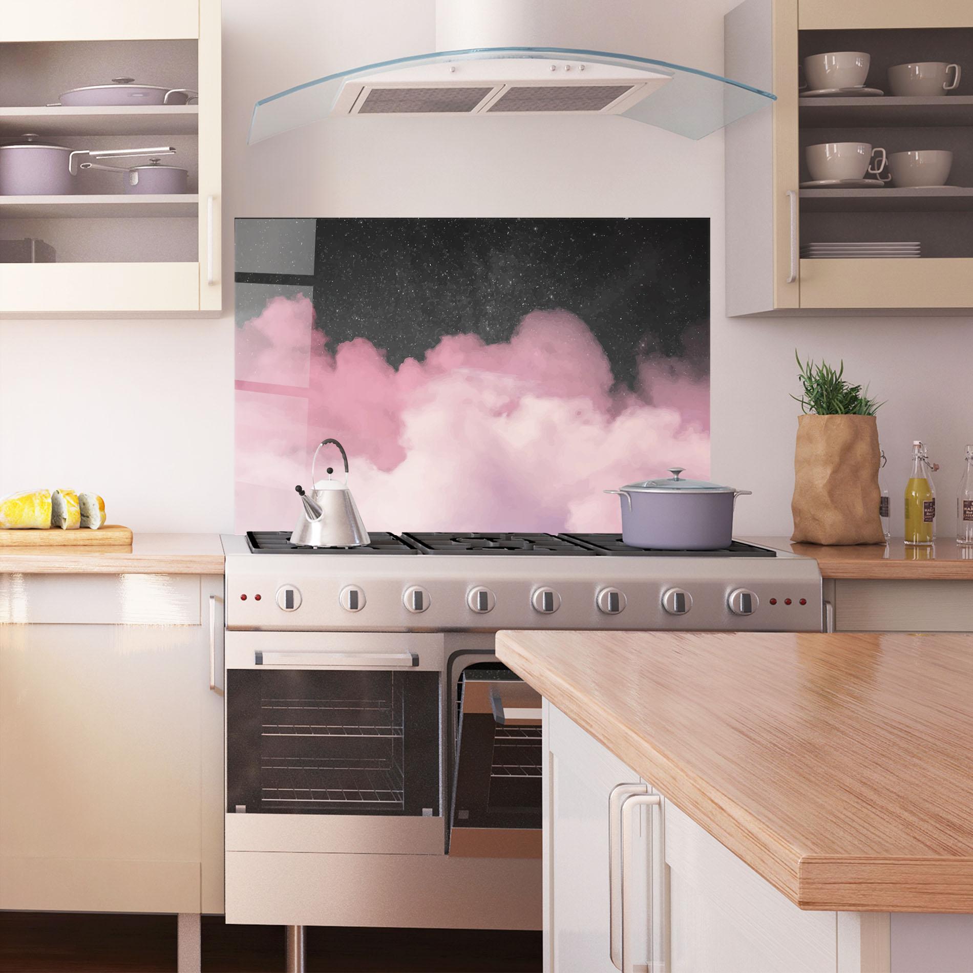 Konyhai üveg hátfal Clouds Watercolor Purple mockup 1