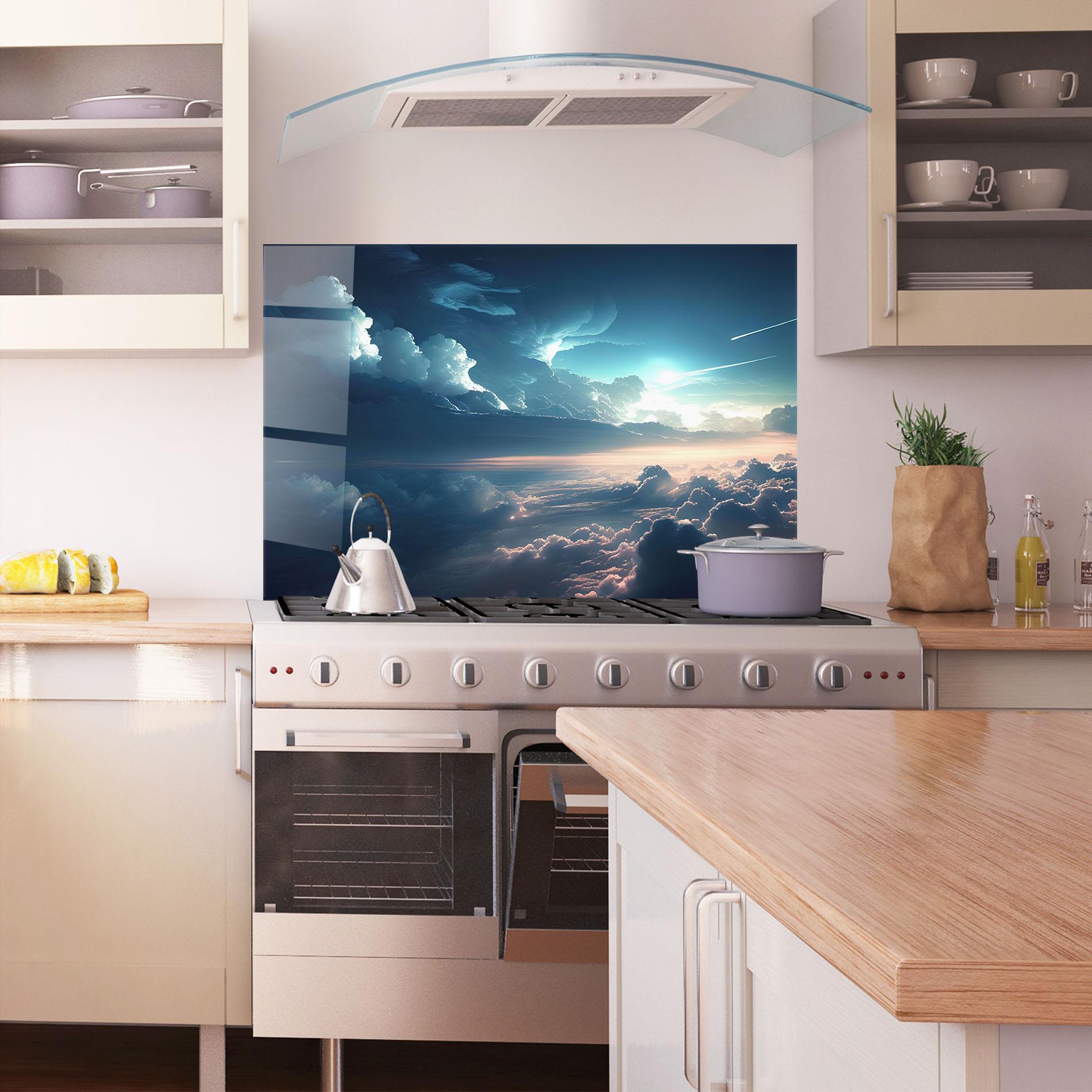 Konyhai üveg hátfal Dark Clouds mockup 1