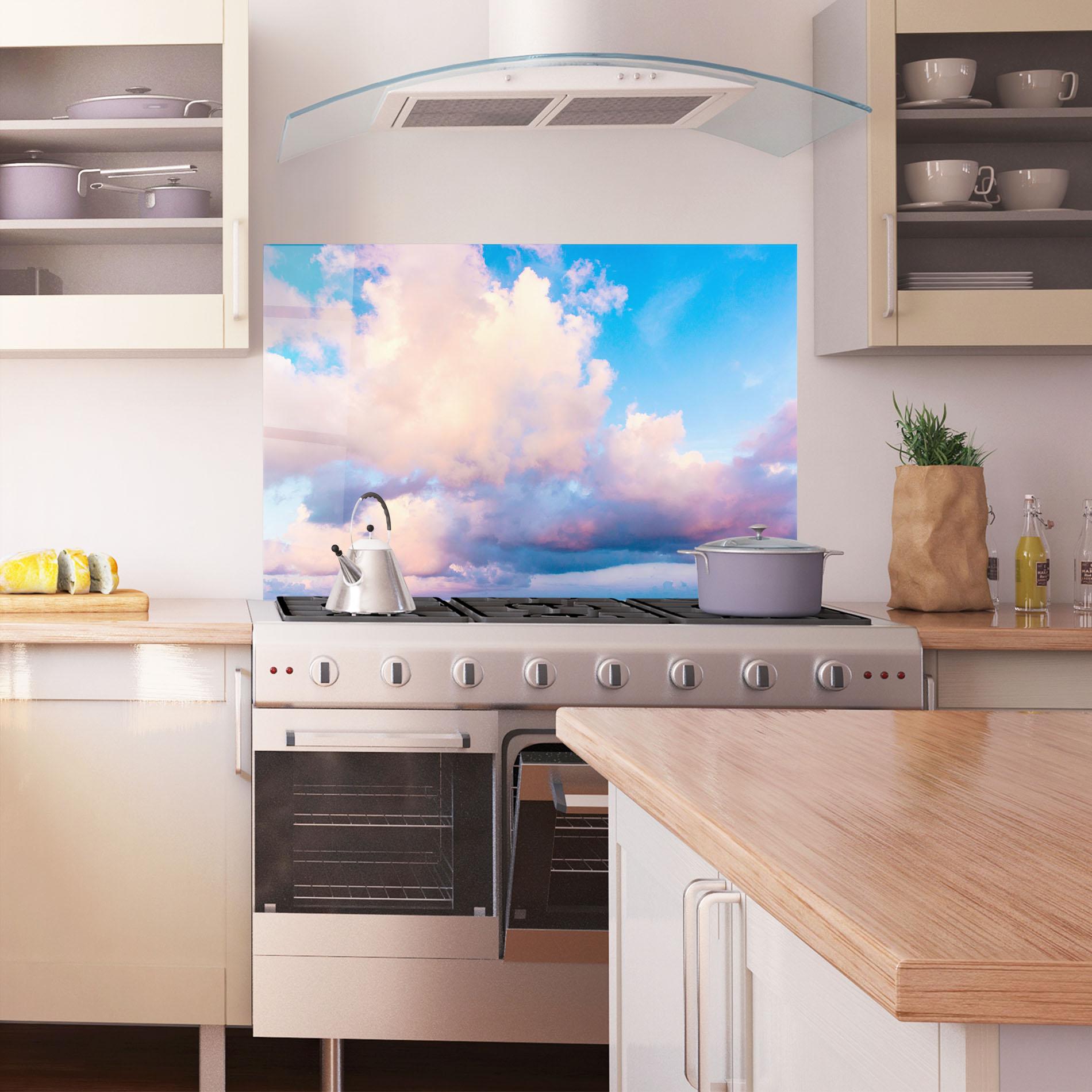 Konyhai üveg hátfal Dreamy Pink Clouds mockup 1