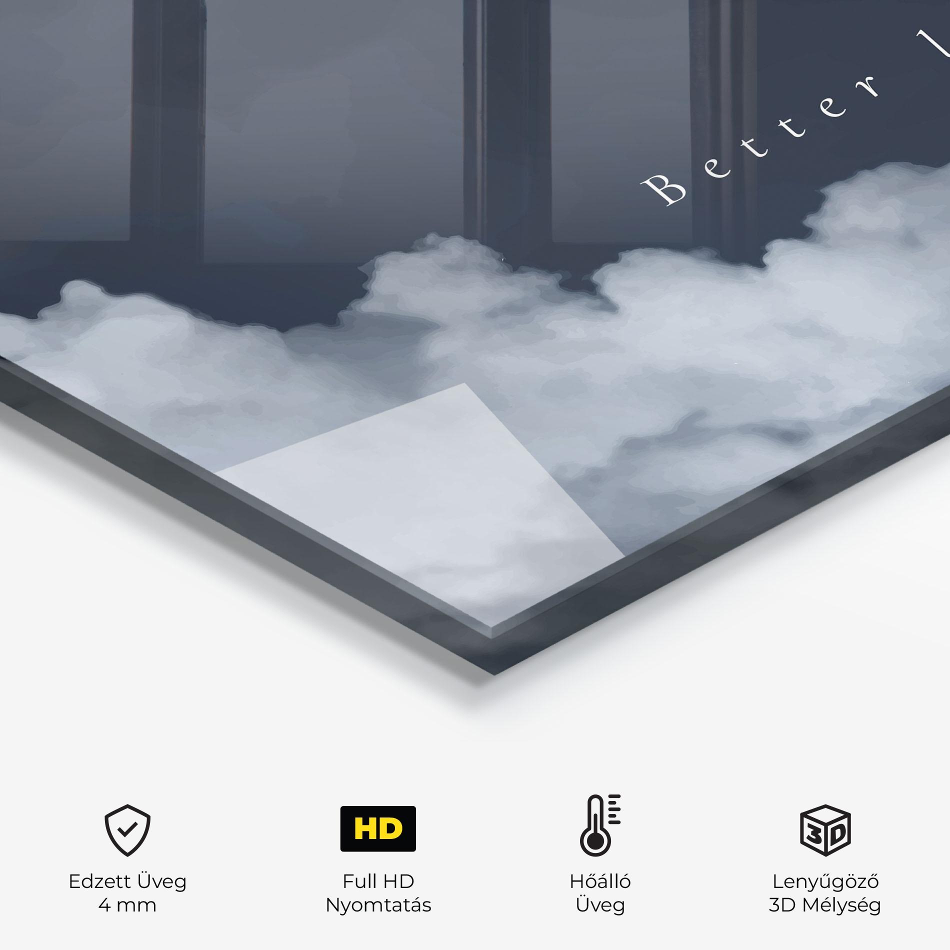 Konyhai üveg hátfal Clouds Text Black mockup 2