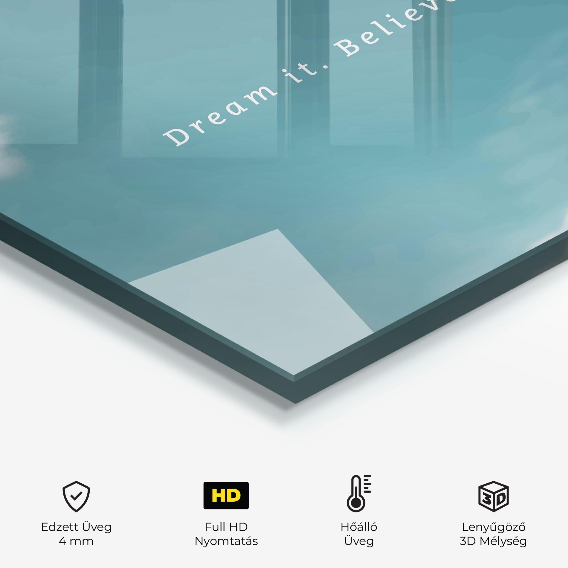 Konyhai üveg hátfal Clouds Text Green mockup 2