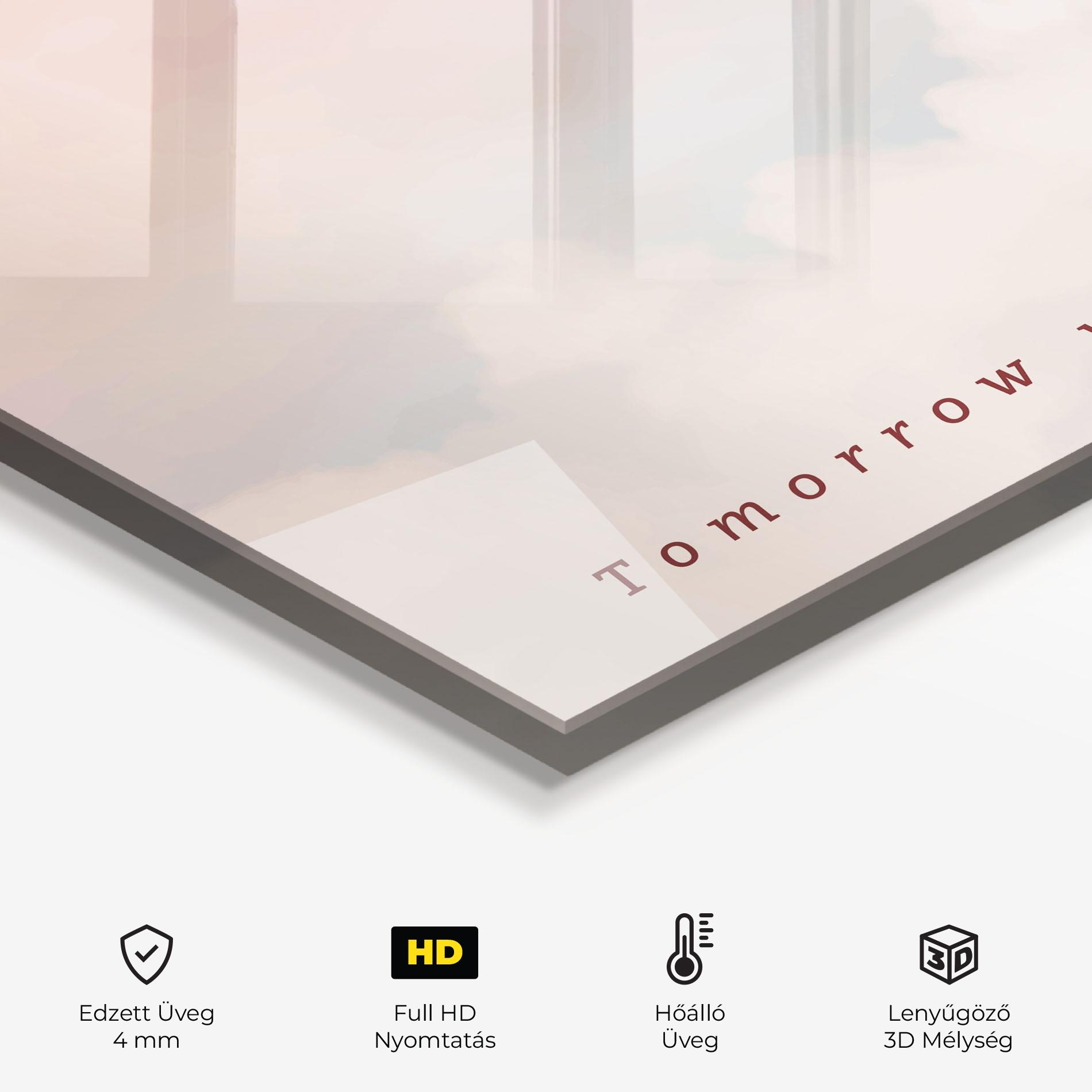 Konyhai üveg hátfal Clouds Text Pink Blue mockup 2