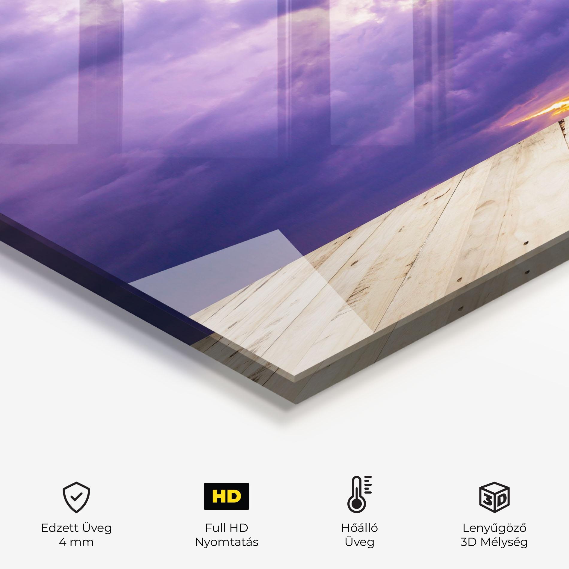 Konyhai üveg hátfal Wood Table Clouds mockup 2