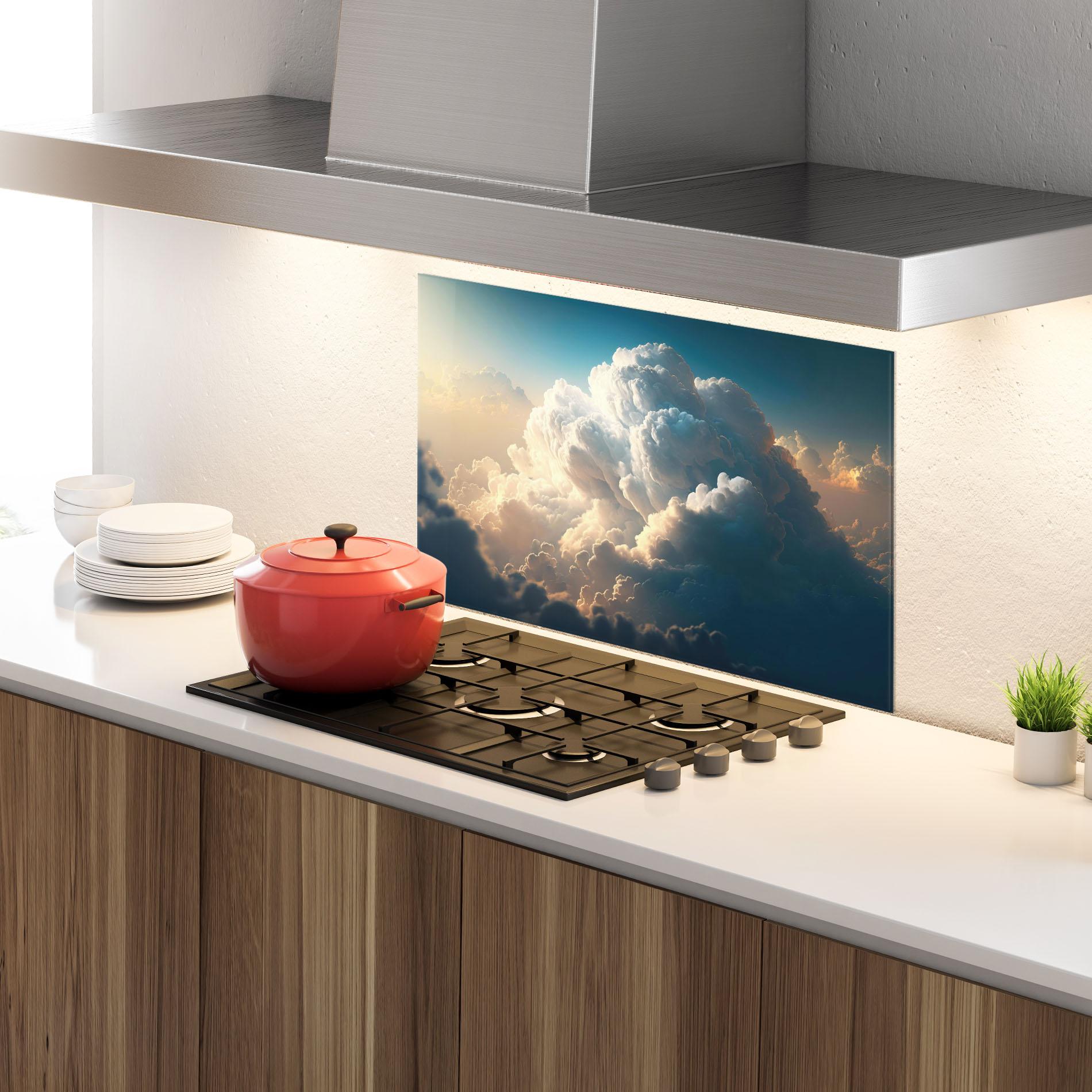 Konyhai üveg hátfal Big Puffy Clouds mockup 4