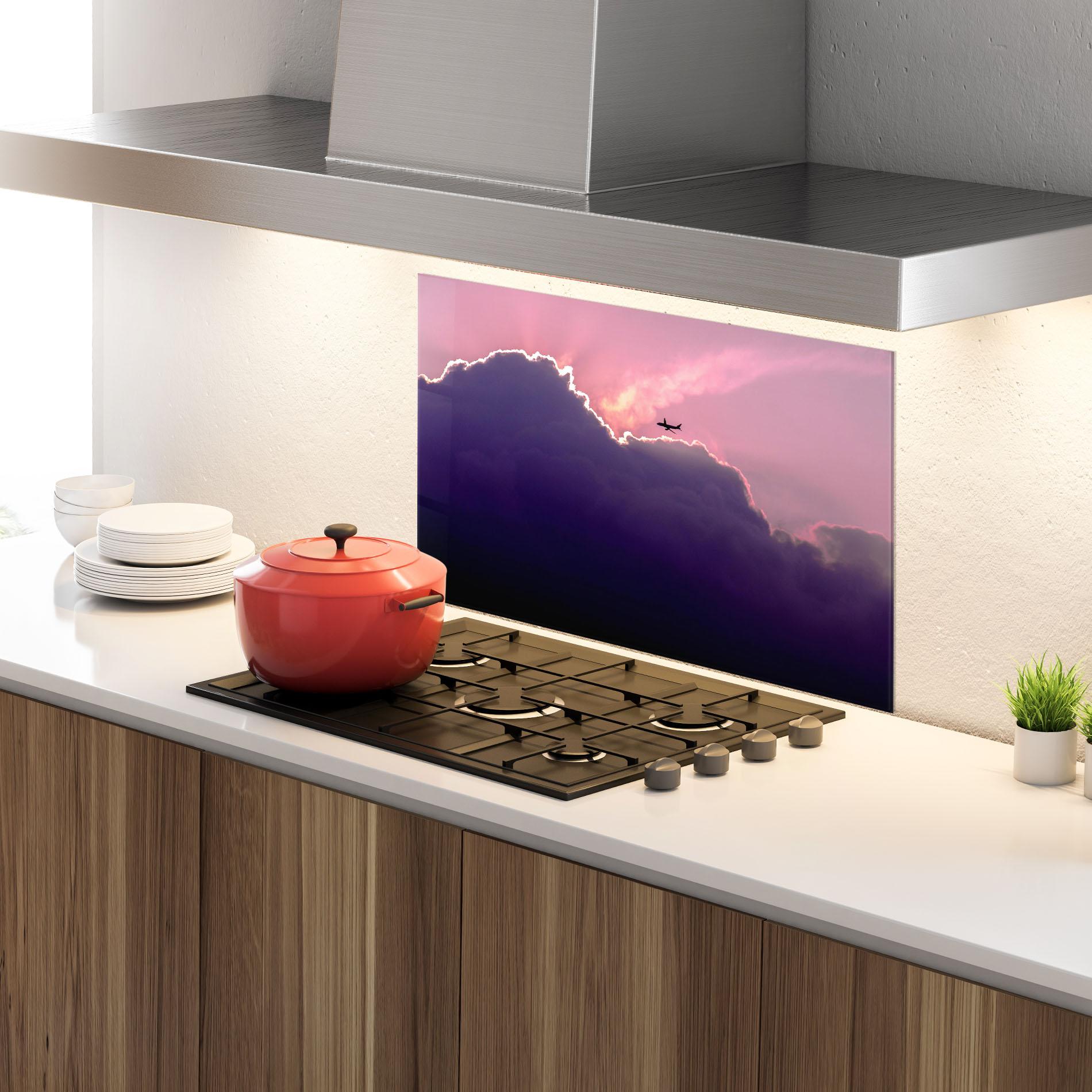 Konyhai üveg hátfal Big Purple Cloud mockup 4