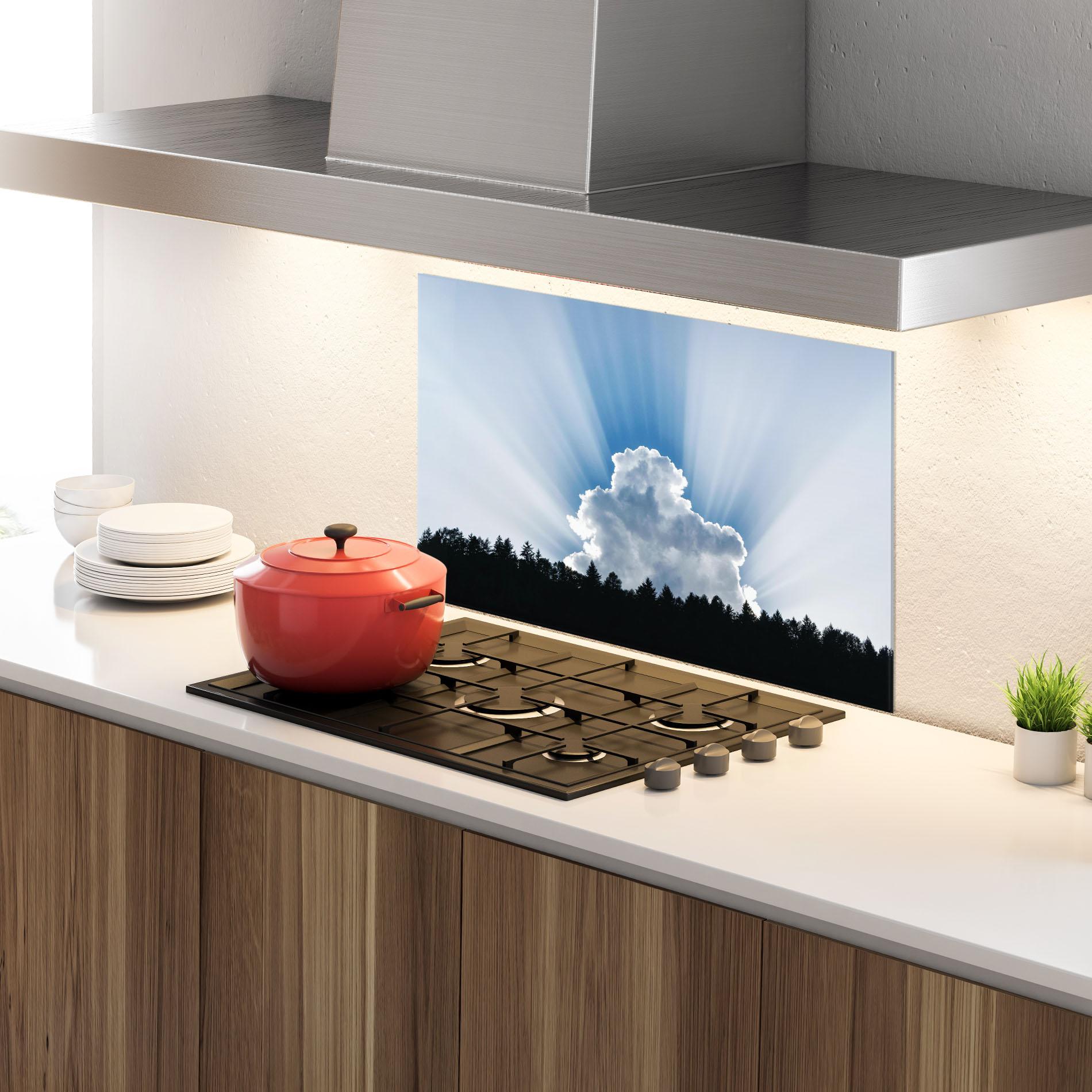 Konyhai üveg hátfal Big White Cloud Light mockup 4