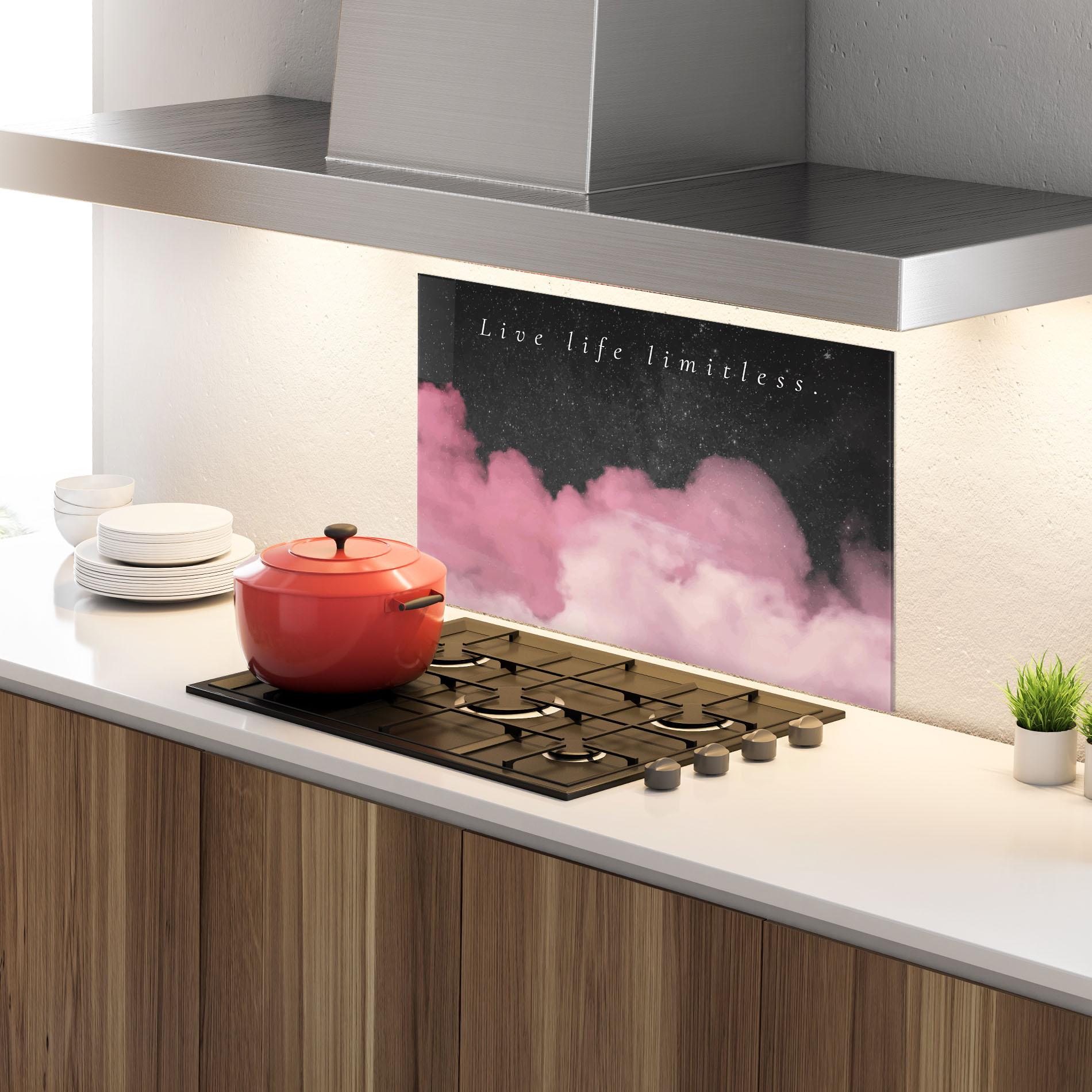 Konyhai üveg hátfal Clouds Text Pink mockup 4
