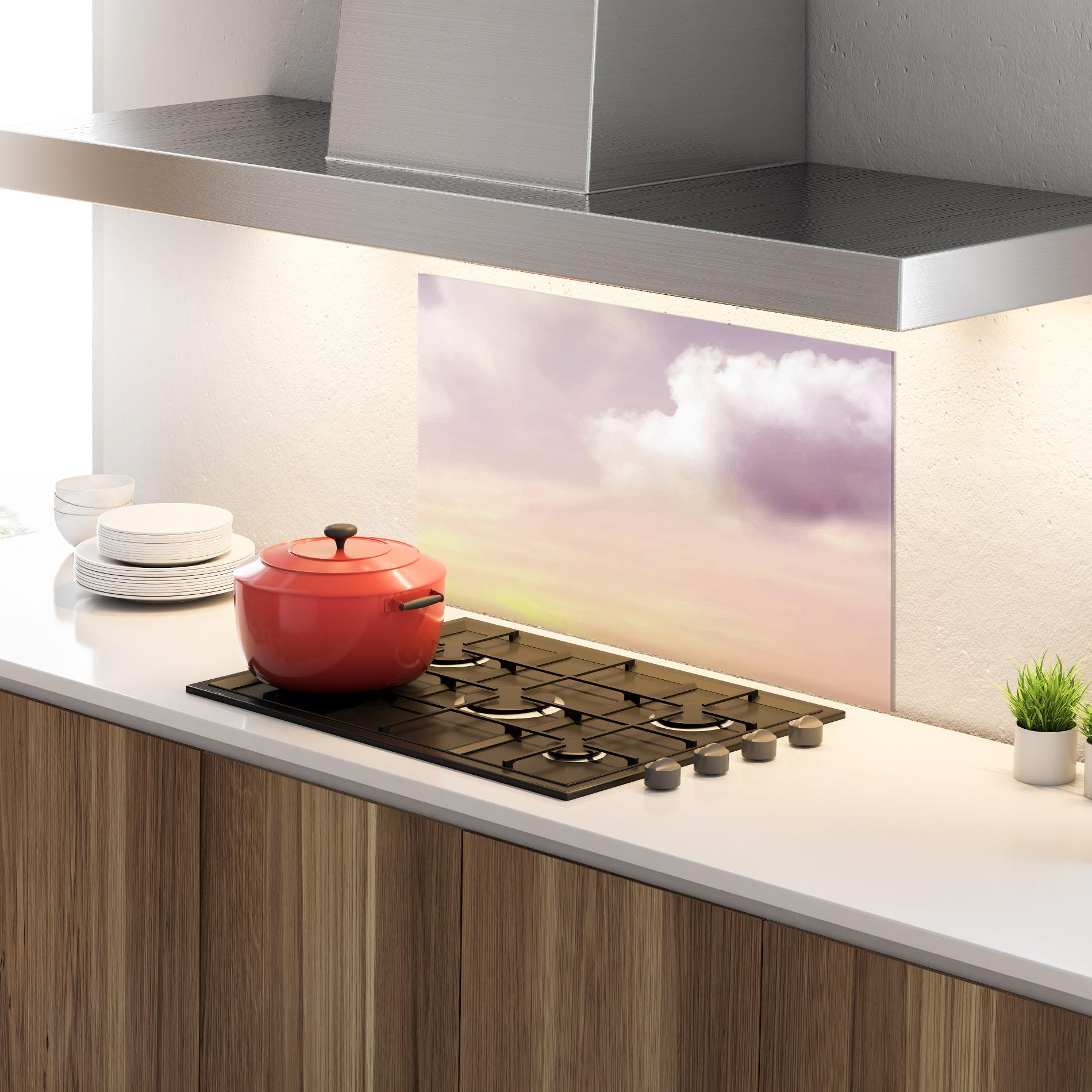 Konyhai üveg hátfal Clouds Watercolor Cream mockup 4