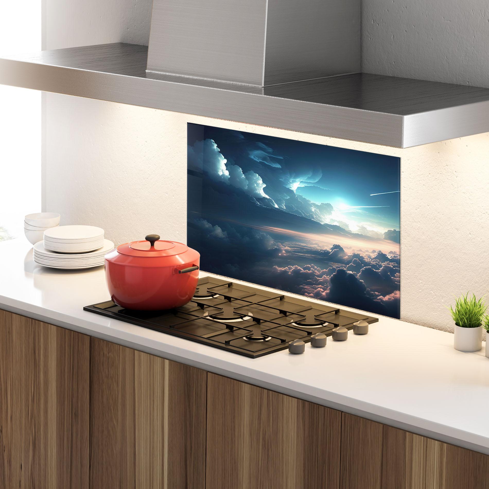 Konyhai üveg hátfal Dark Clouds mockup 4
