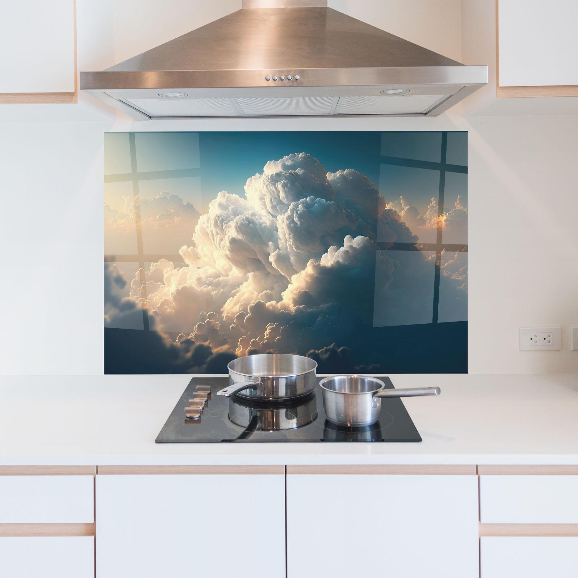 Konyhai üveg hátfal Big Puffy Clouds mockup 5