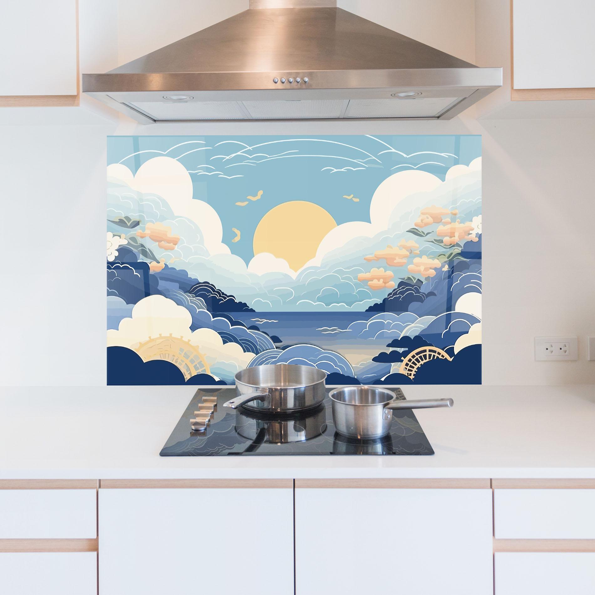 Konyhai üveg hátfal Big White Clouds mockup 5