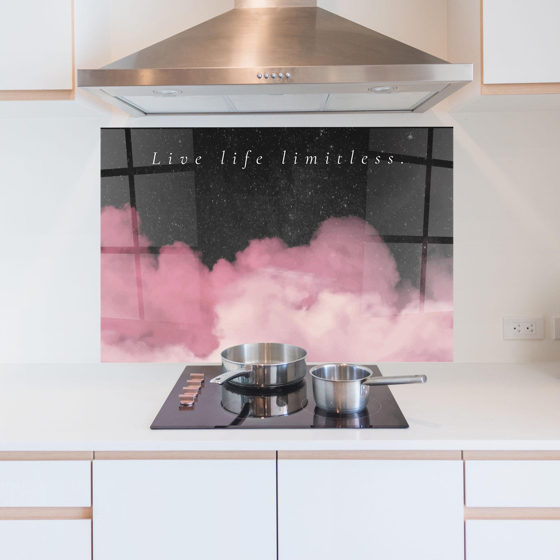 Konyhai üveg hátfal Clouds Text Pink mockup 5