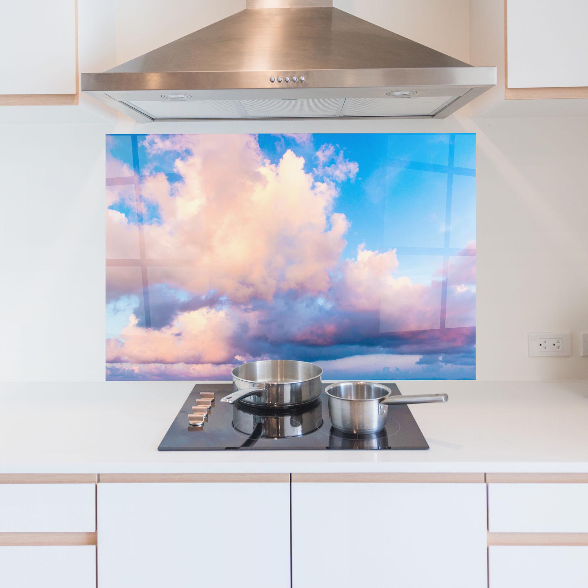 Konyhai üveg hátfal Dreamy Pink Clouds mockup 5
