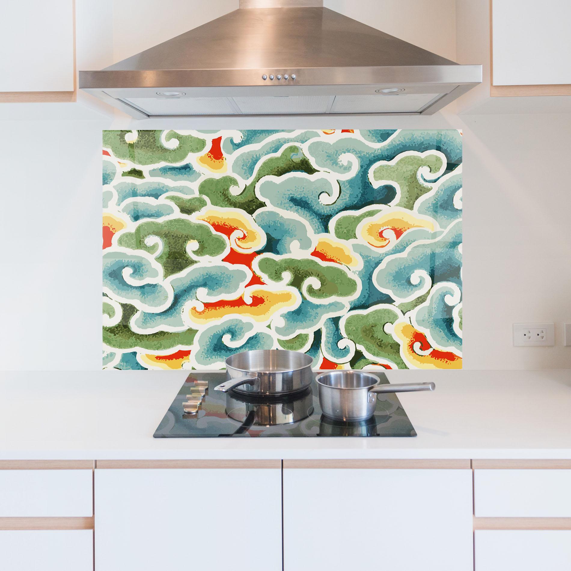 Konyhai üveg hátfal Green Blue Clouds mockup 5