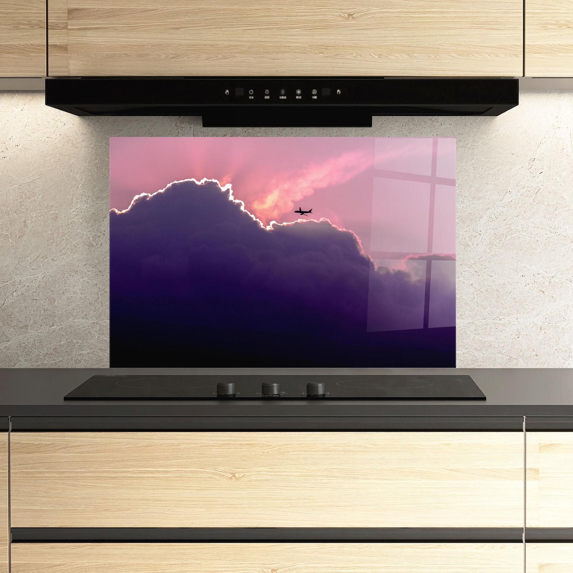 Konyhai üveg hátfal Big Purple Cloud mockup 3