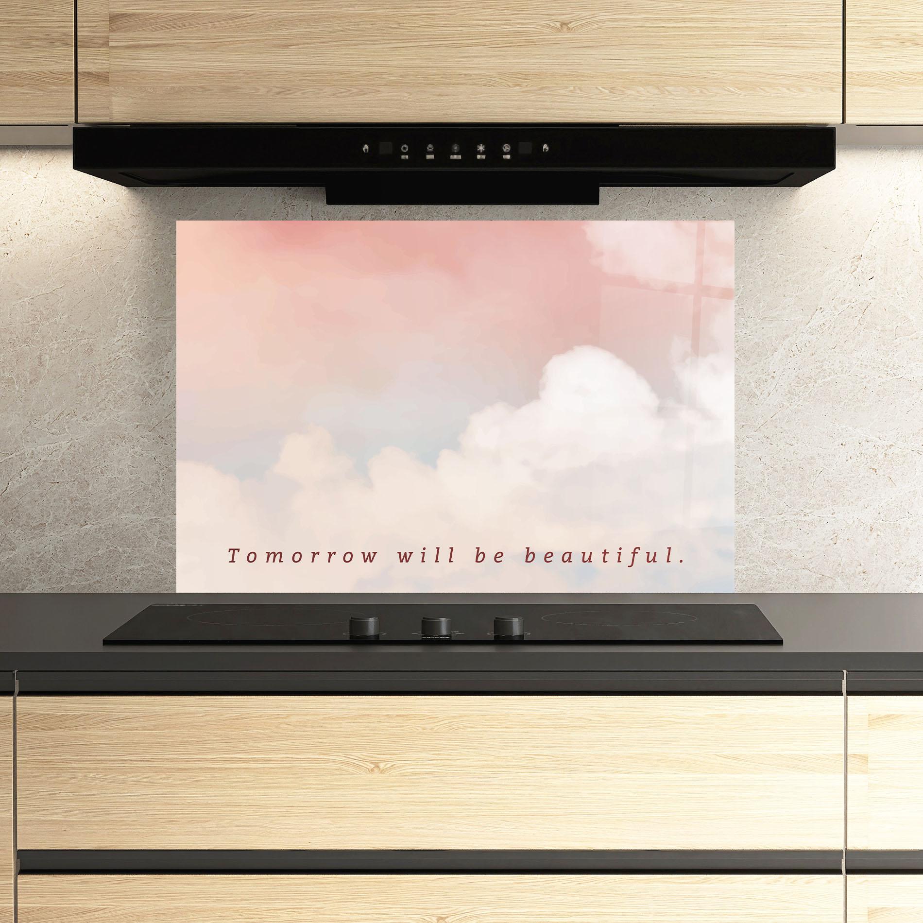 Konyhai üveg hátfal Clouds Text Pink Blue mockup 3