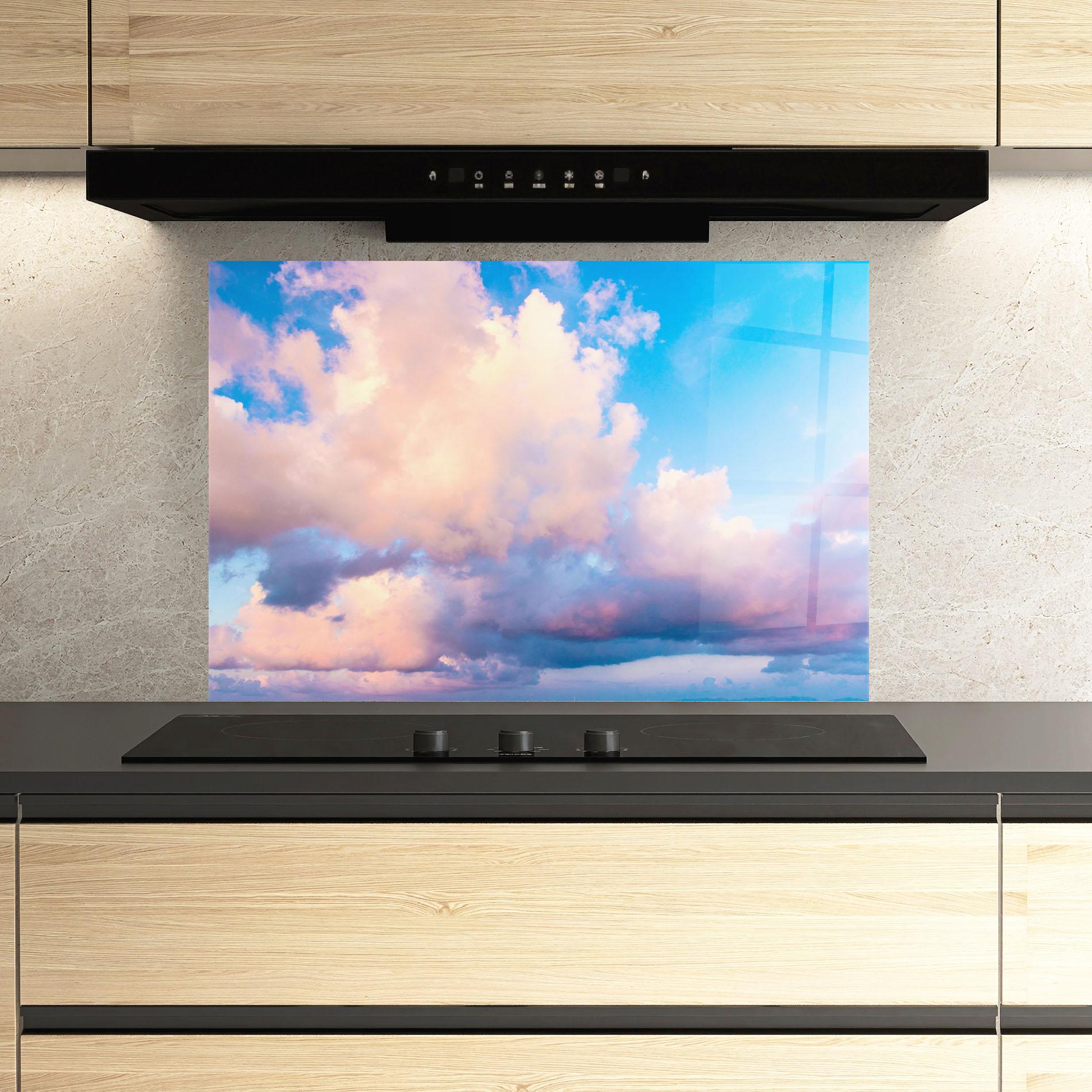 Konyhai üveg hátfal Dreamy Pink Clouds mockup 3
