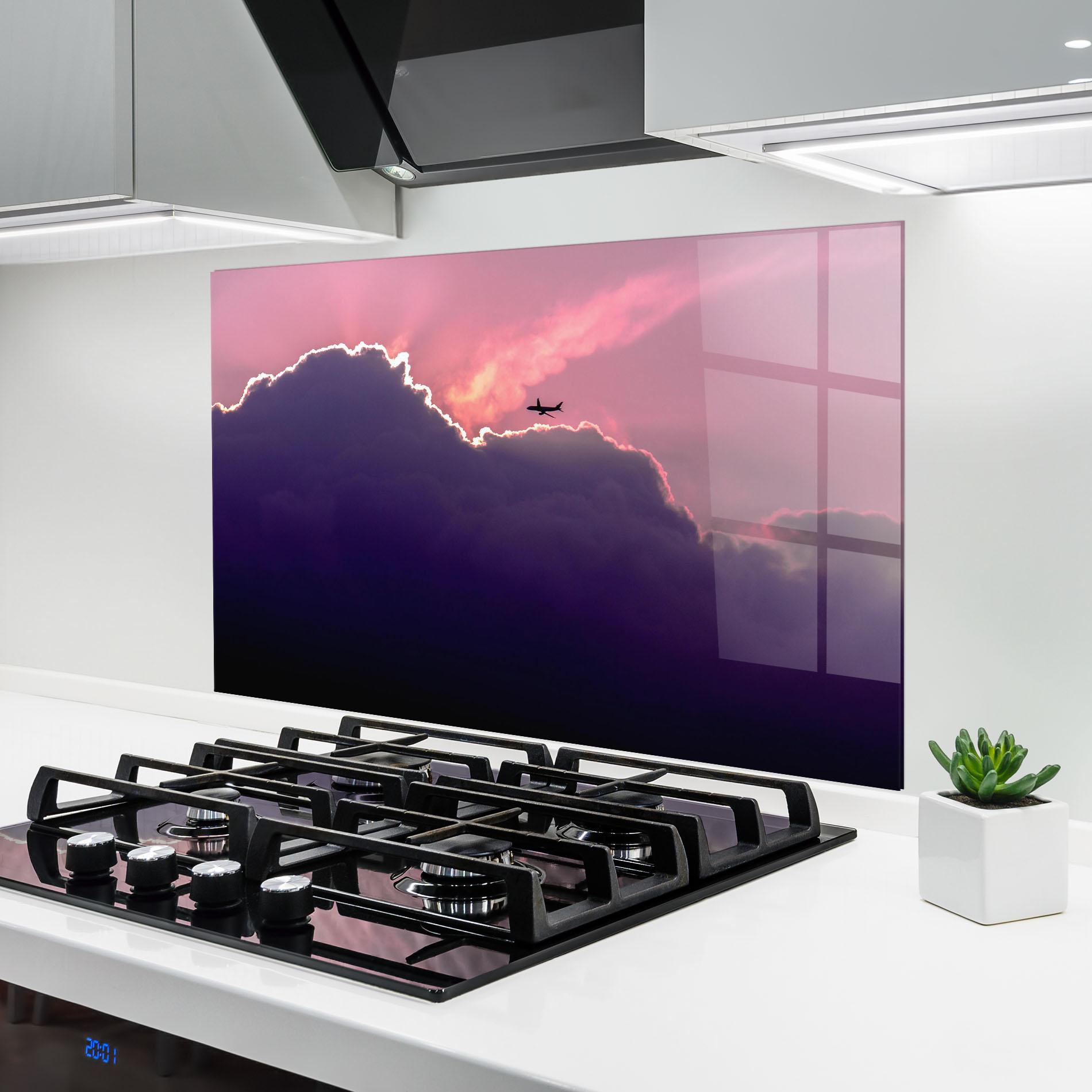 Konyhai üveg hátfal Big Purple Cloud mockup 6