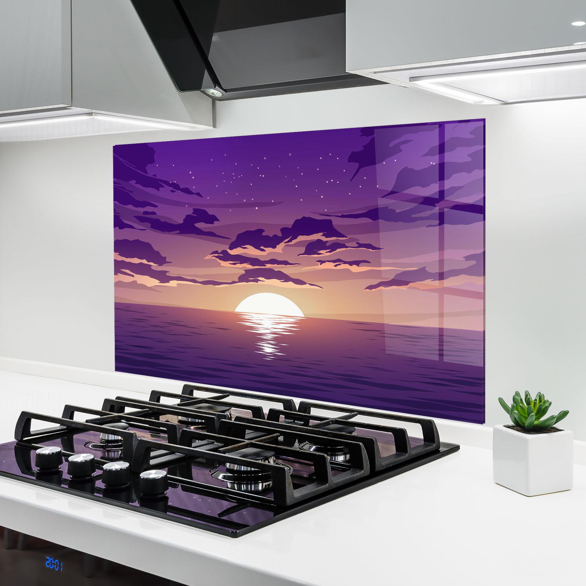 Konyhai üveg hátfal Cloud Purple mockup 6