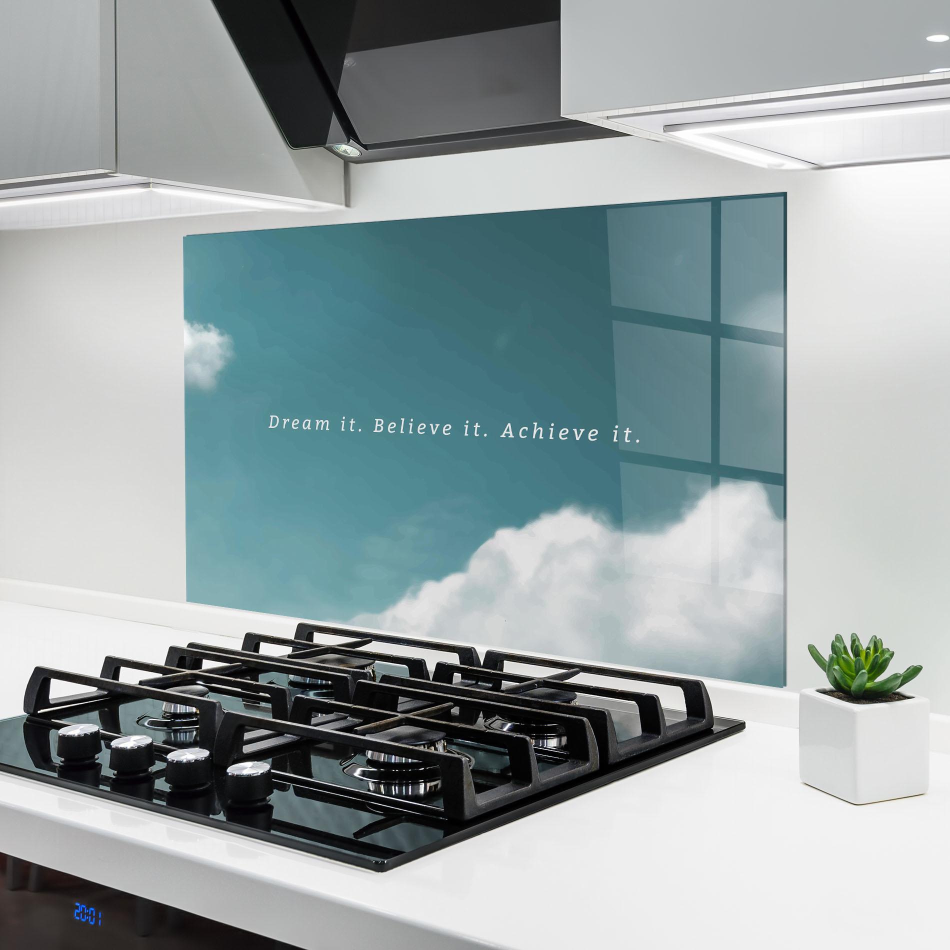 Konyhai üveg hátfal Clouds Text Green mockup 6
