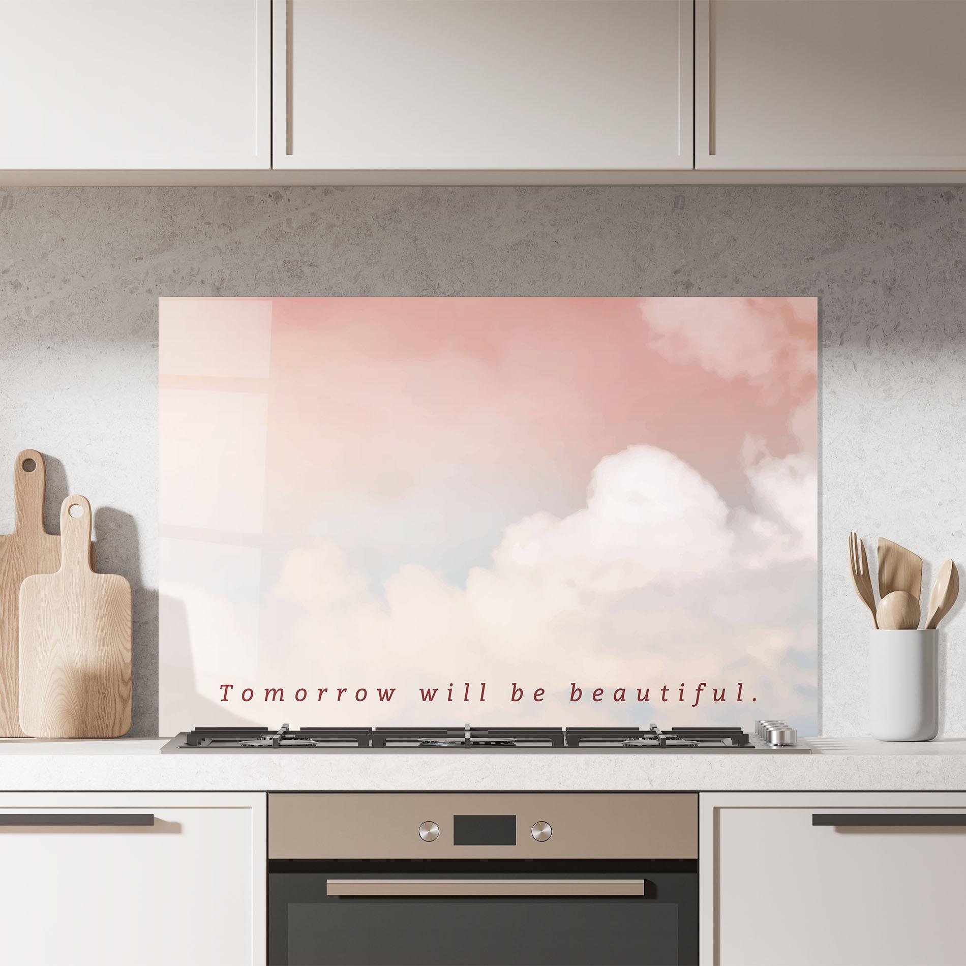 Konyhai üveg hátfal Clouds Text Pink Blue mockup 7