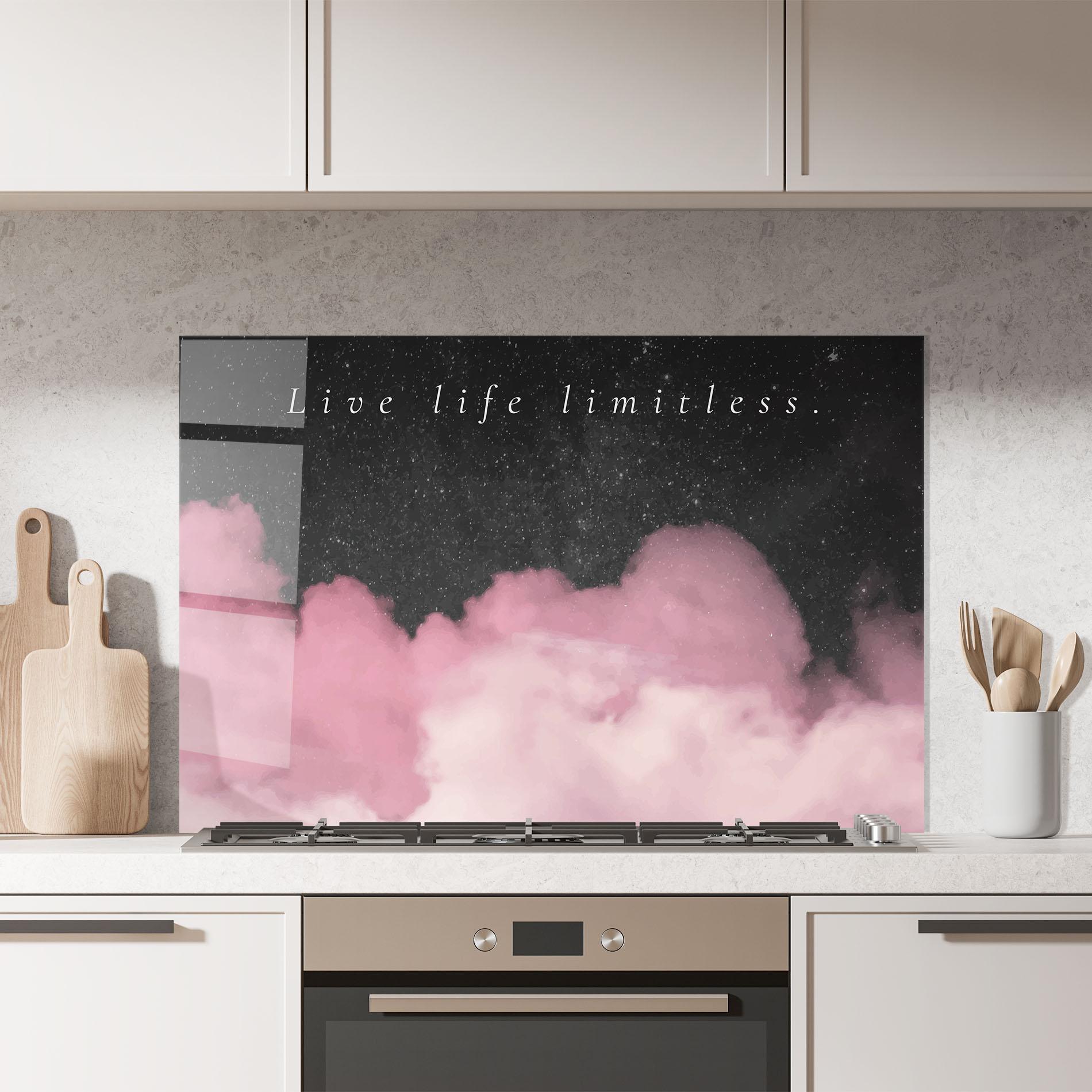 Konyhai üveg hátfal Clouds Text Pink mockup 7