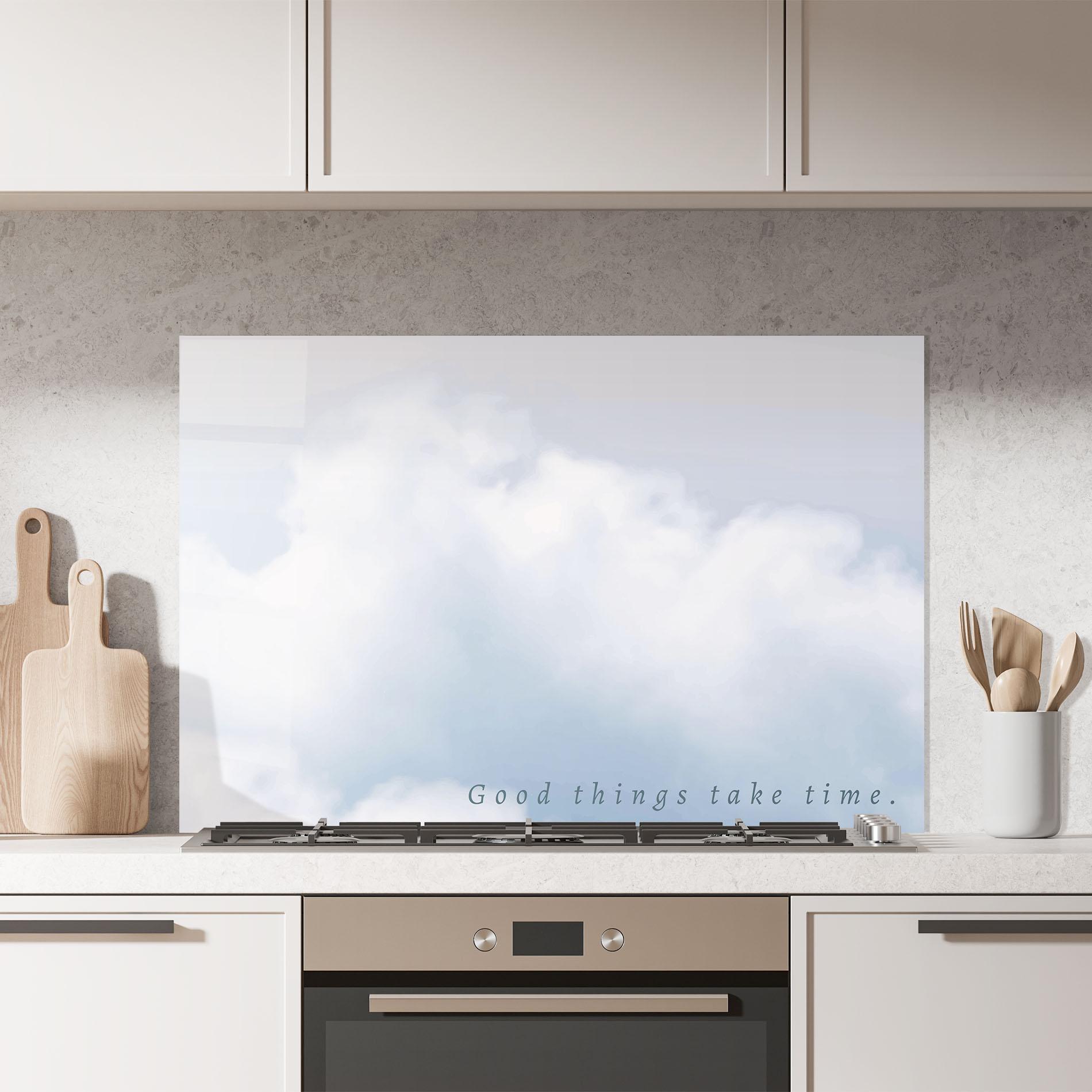 Konyhai üveg hátfal Clouds Text White mockup 7