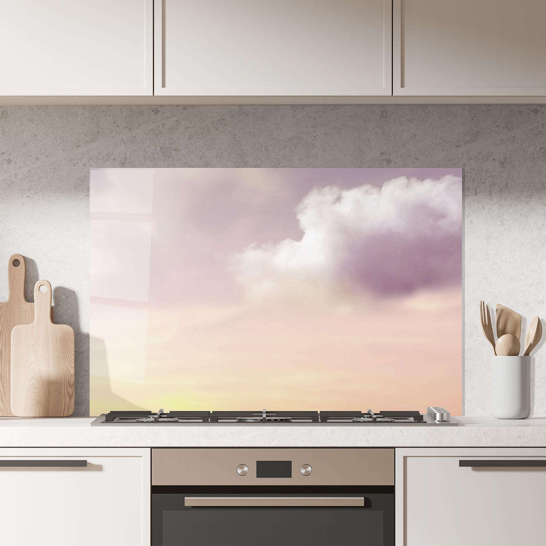 Konyhai üveg hátfal Clouds Watercolor Cream mockup 7