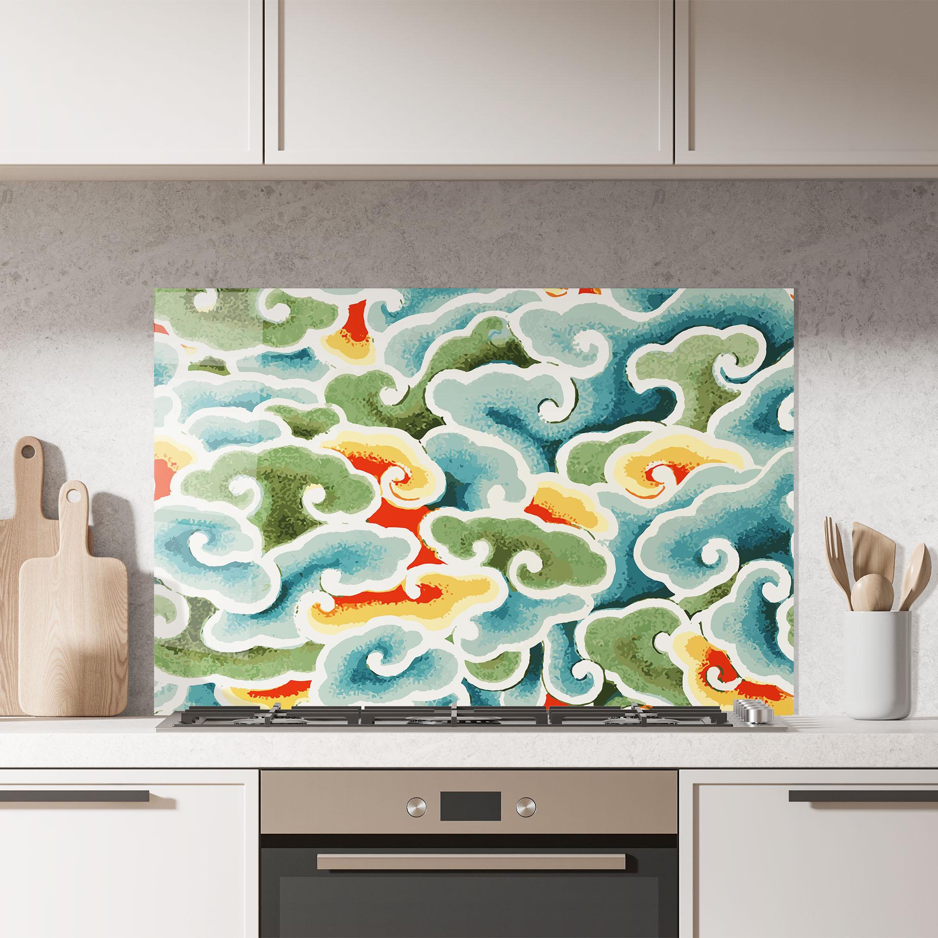 Konyhai üveg hátfal Green Blue Clouds mockup 7