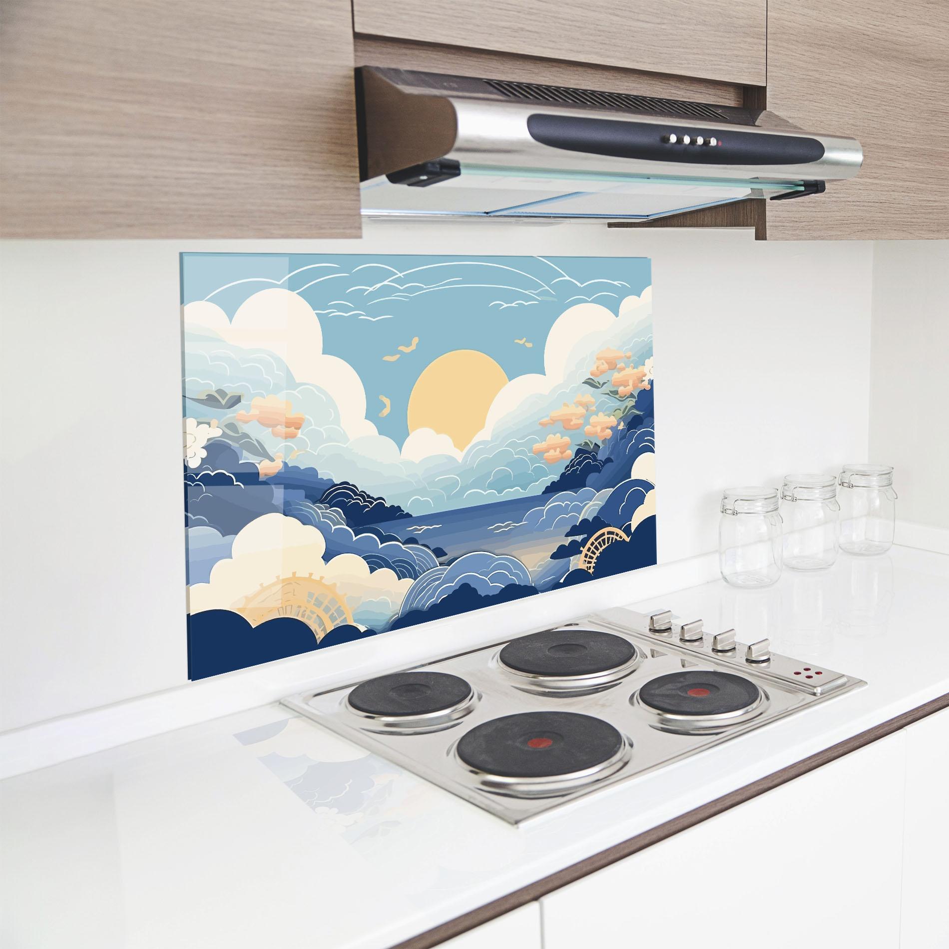 Konyhai üveg hátfal Big White Clouds mockup 8