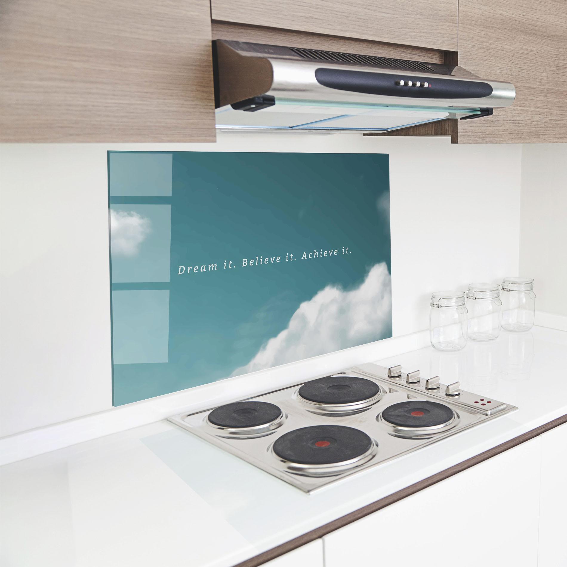 Konyhai üveg hátfal Clouds Text Green mockup 8