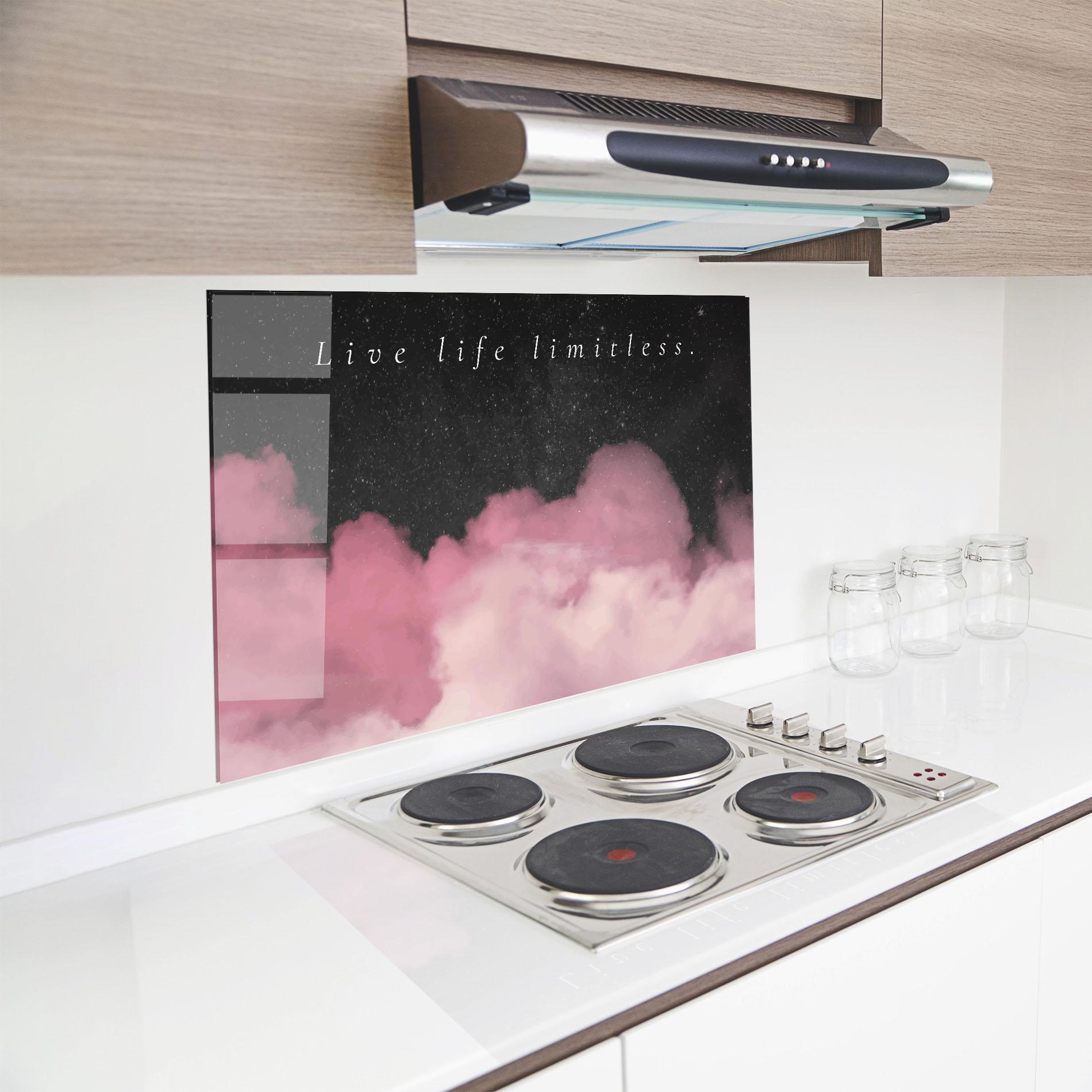Konyhai üveg hátfal Clouds Text Pink mockup 8