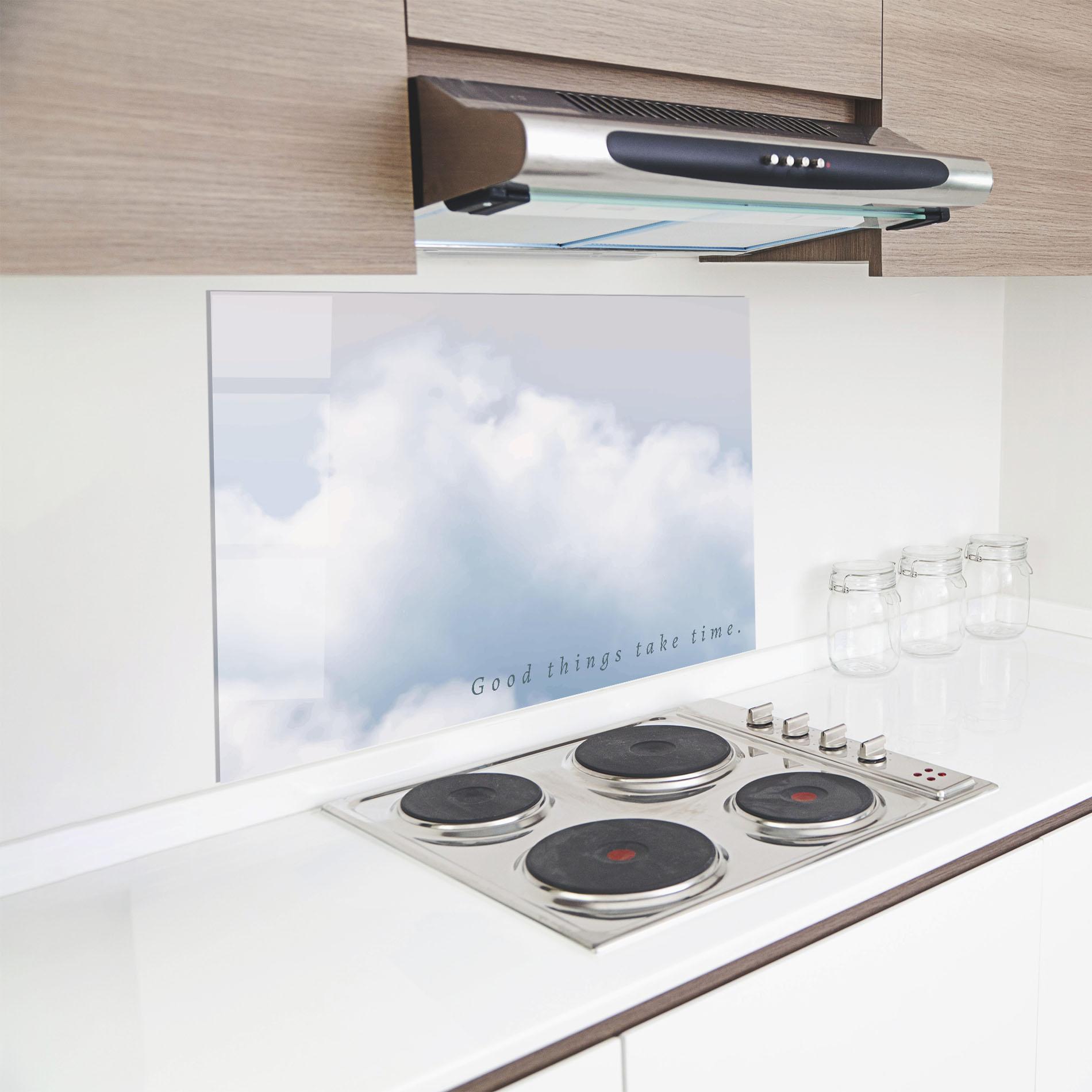 Konyhai üveg hátfal Clouds Text White mockup 8