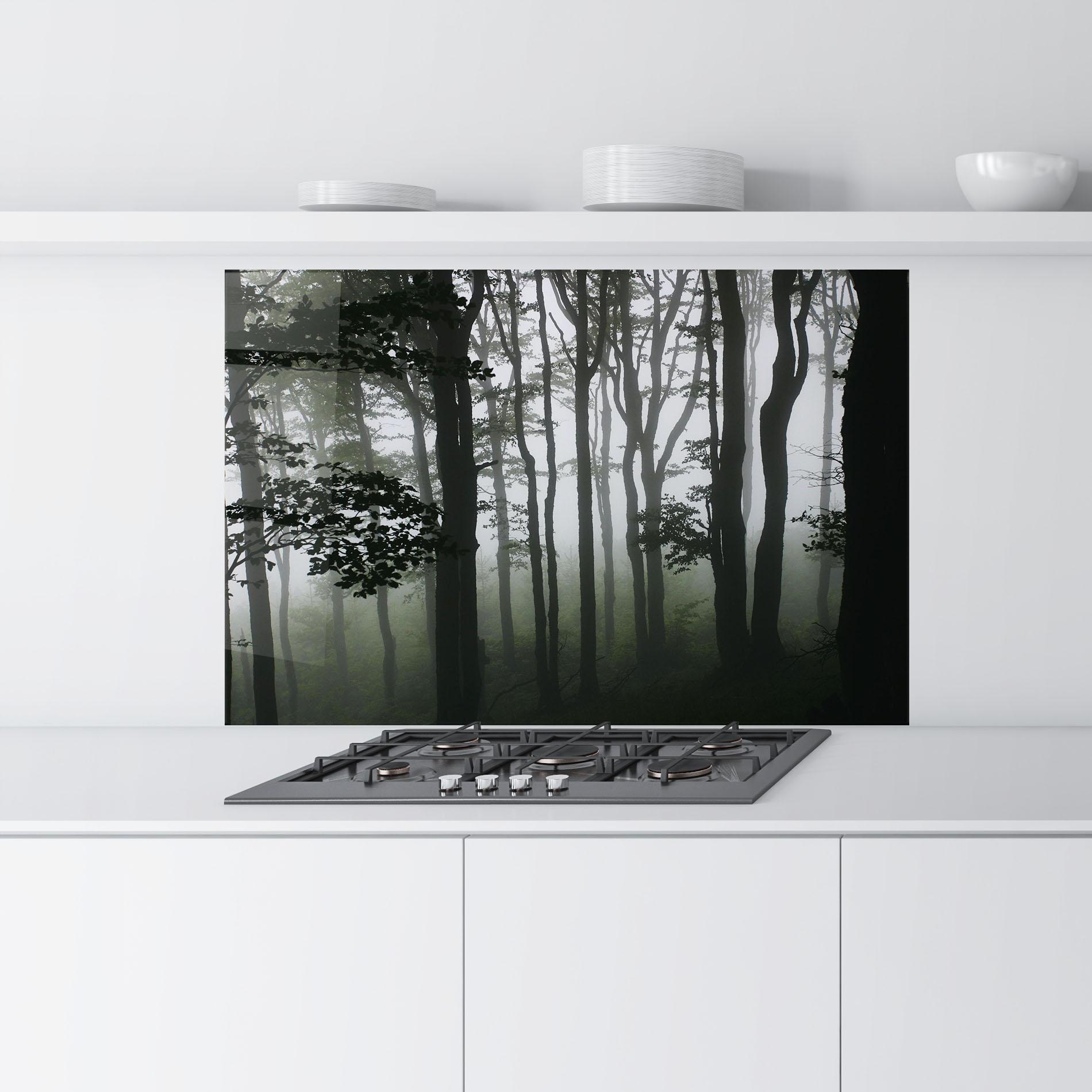 Konyhai üveg hátfal Foggy Black Tree mockup 9